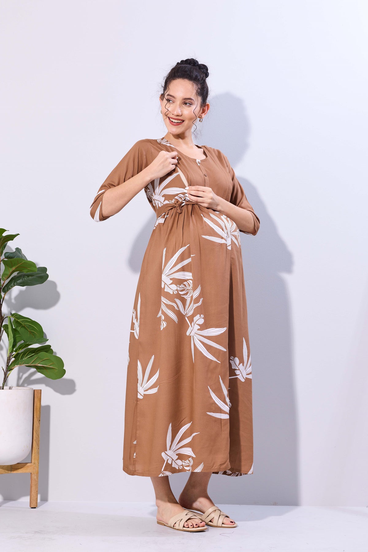 Soft Rayon4-IN-ONE Mom's Feeding & Casual Wear| Pre & Post Maternity Wear | Fancy Long Frock | Best Choice for Pregnancy Women (FIO-F)