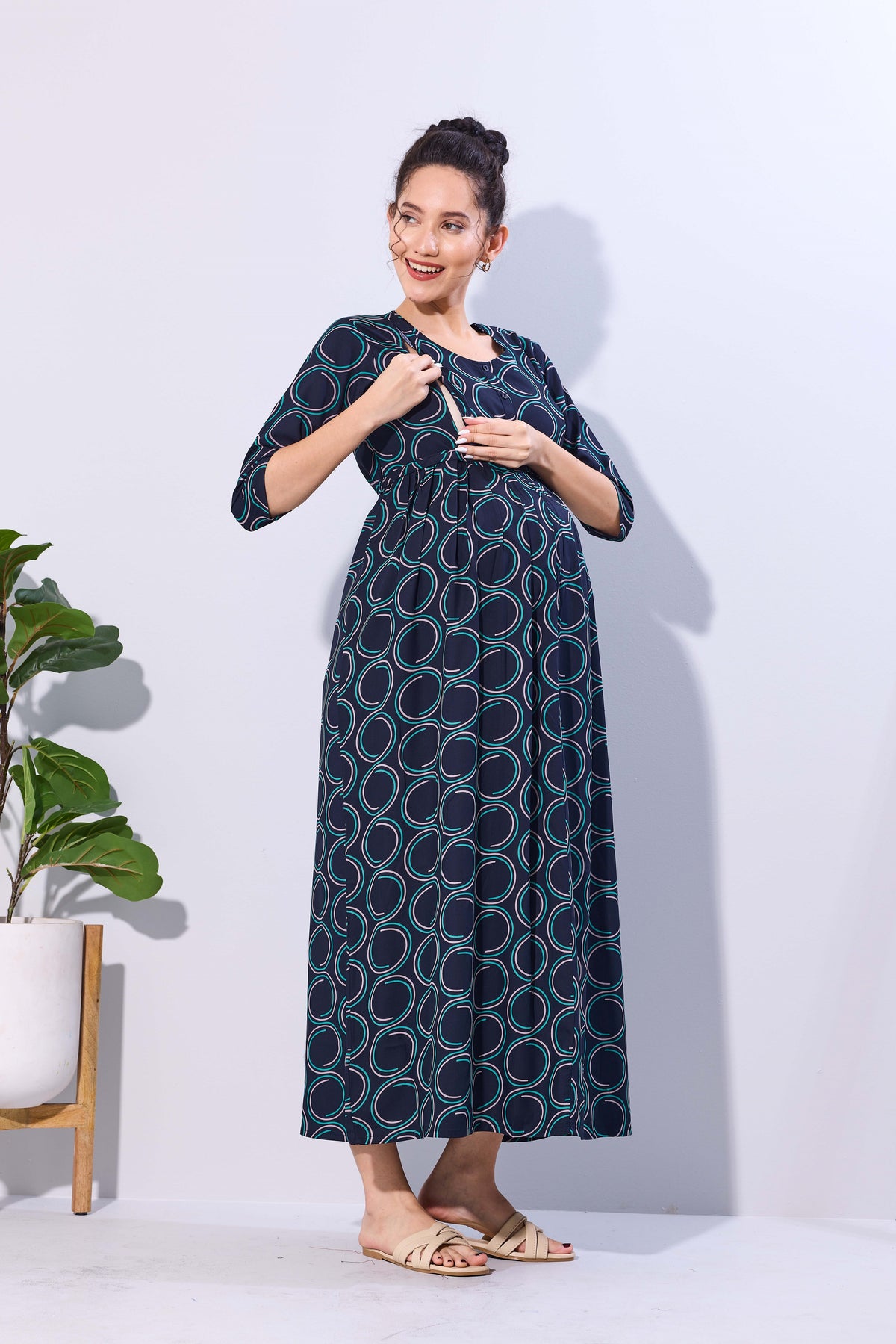 Soft Rayon4-IN-ONE Mom's Feeding & Casual Wear| Pre & Post Maternity Wear | Fancy Long Frock | Best Choice for Pregnancy Women (FIO-F)
