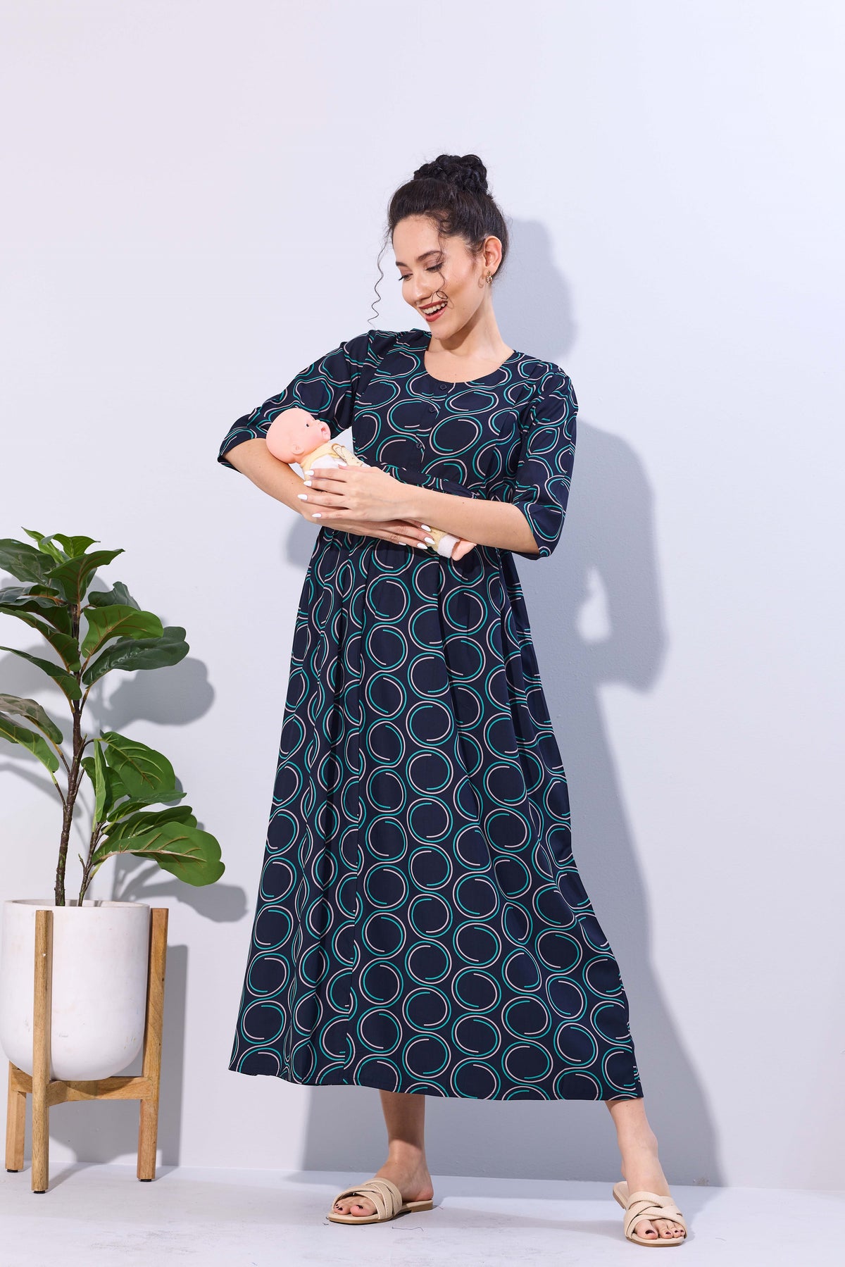 Soft Rayon4-IN-ONE Mom's Feeding & Casual Wear| Pre & Post Maternity Wear | Fancy Long Frock | Best Choice for Pregnancy Women (FIO-F)