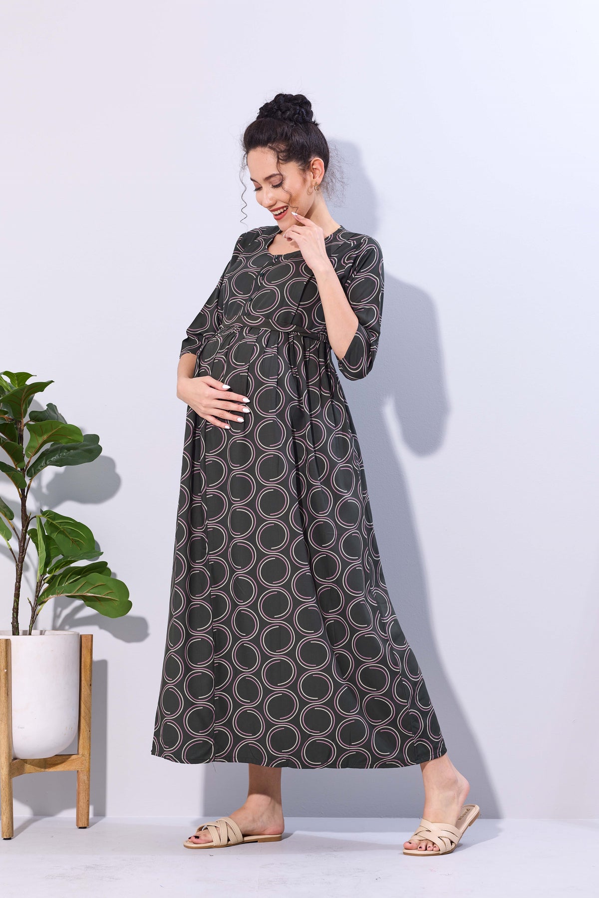 Soft Rayon4-IN-ONE Mom's Feeding & Casual Wear| Pre & Post Maternity Wear | Fancy Long Frock | Best Choice for Pregnancy Women (FIO-F)