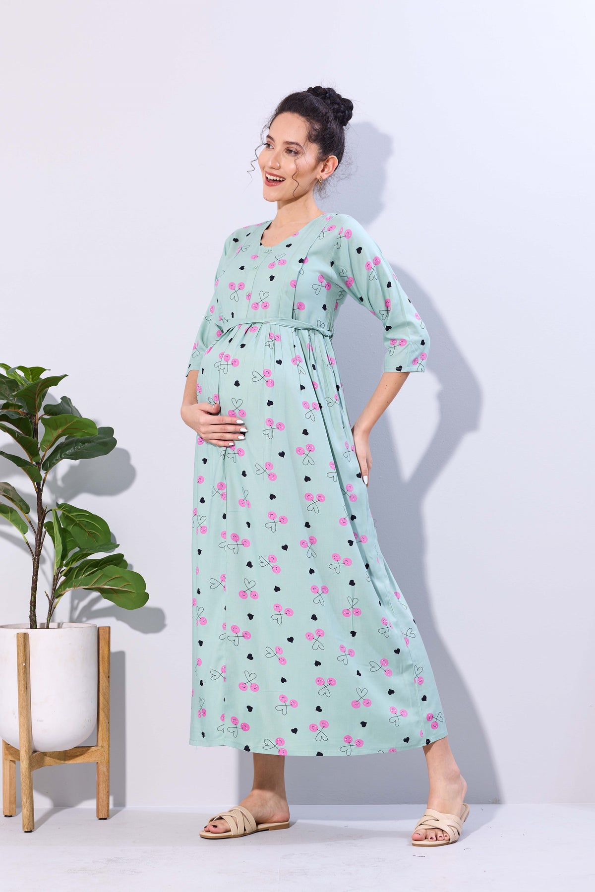 Soft Rayon4-IN-ONE Mom's Feeding & Casual Wear| Pre & Post Maternity Wear | Fancy Long Frock | Best Choice for Pregnancy Women (FIO-F)