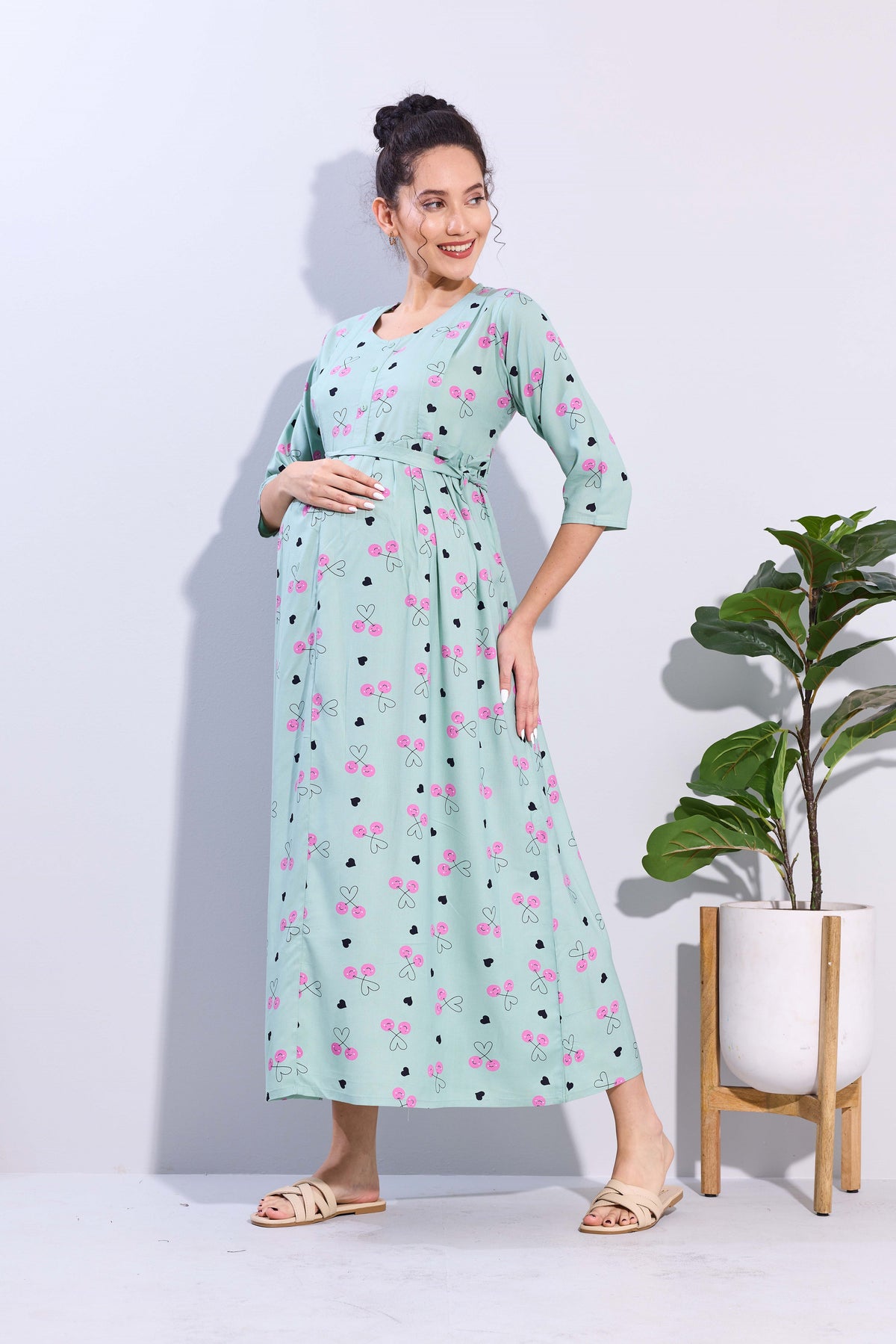 Soft Rayon4-IN-ONE Mom's Feeding & Casual Wear| Pre & Post Maternity Wear | Fancy Long Frock | Best Choice for Pregnancy Women (FIO-F)