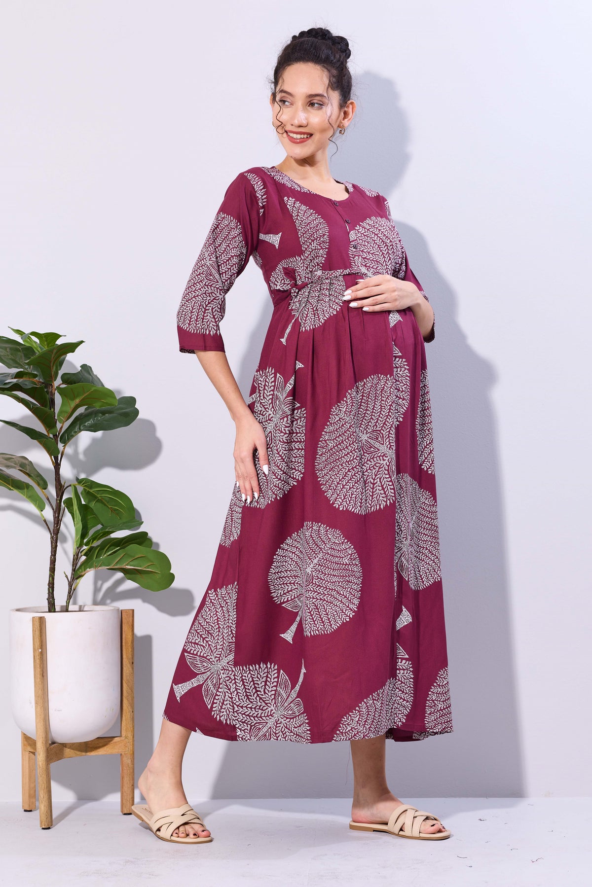 Soft Rayon4-IN-ONE Mom's Feeding & Casual Wear| Pre & Post Maternity Wear | Fancy Long Frock | Best Choice for Pregnancy Women (FIO-F)