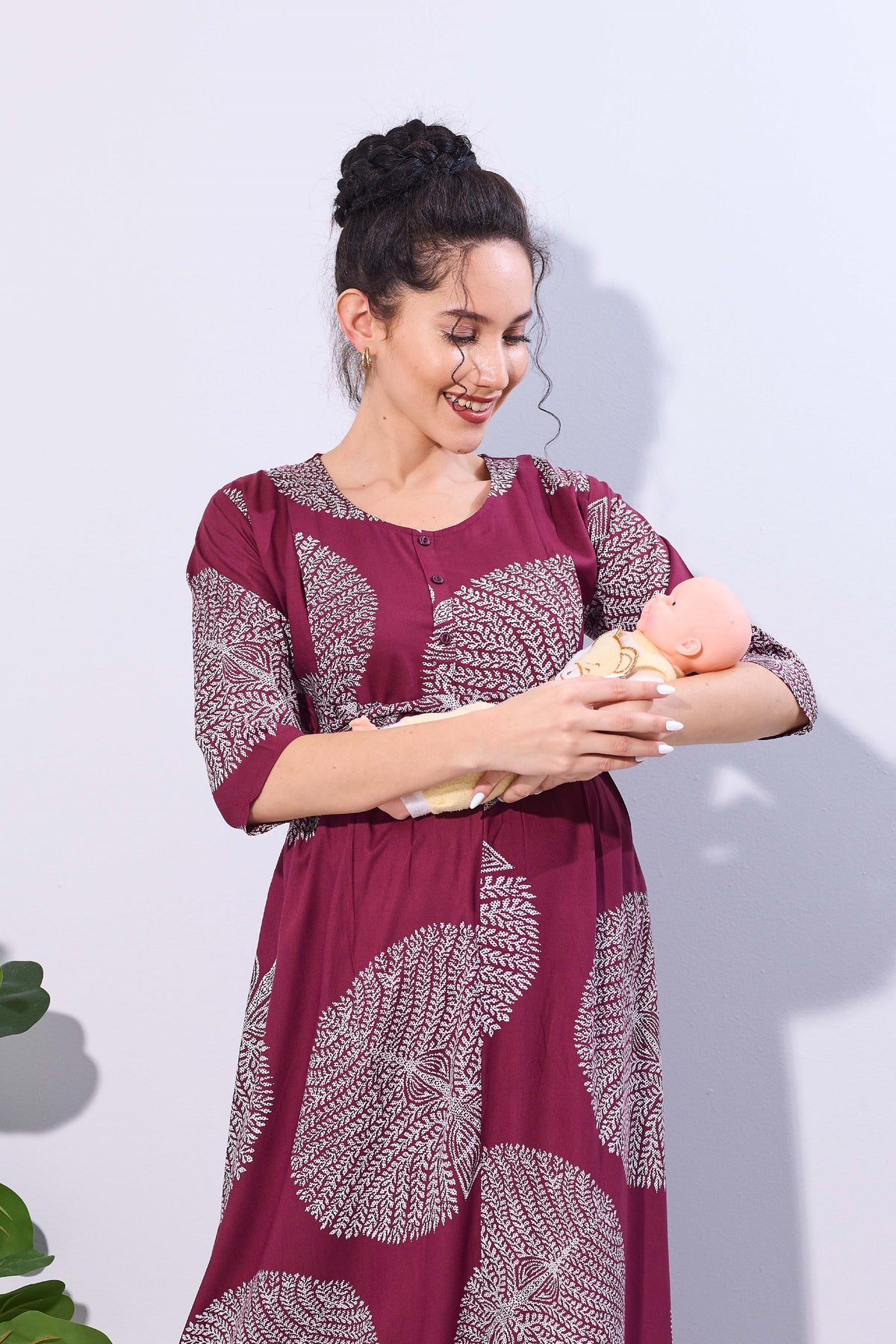 Soft Rayon4-IN-ONE Mom's Feeding & Casual Wear| Pre & Post Maternity Wear | Fancy Long Frock | Best Choice for Pregnancy Women (FIO-F)