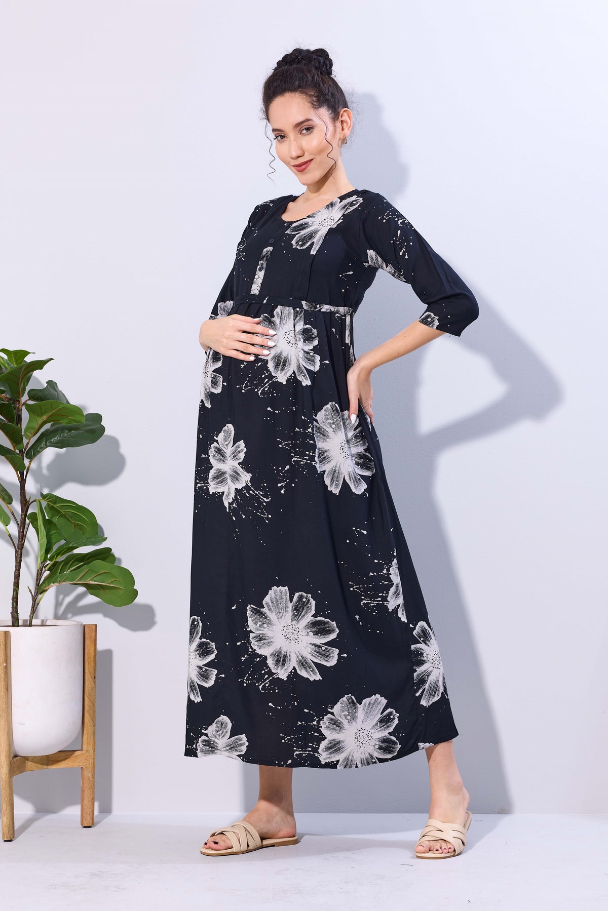 Soft Rayon4-IN-ONE Mom's Feeding & Casual Wear| Pre & Post Maternity Wear | Fancy Long Frock | Best Choice for Pregnancy Women (FIO-F)