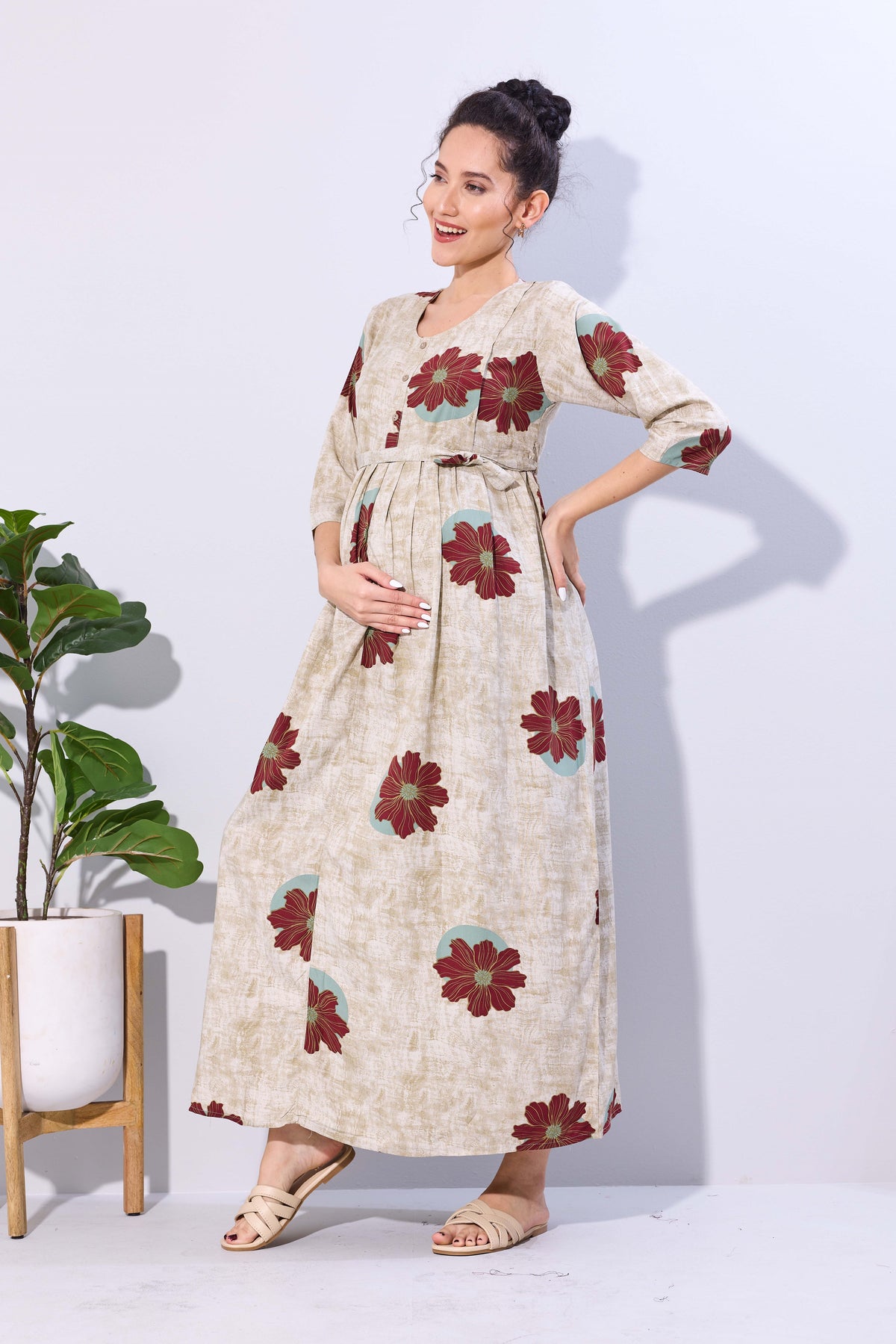 Soft Rayon4-IN-ONE Mom's Feeding & Casual Wear| Pre & Post Maternity Wear | Fancy Long Frock | Best Choice for Pregnancy Women (FIO-F)