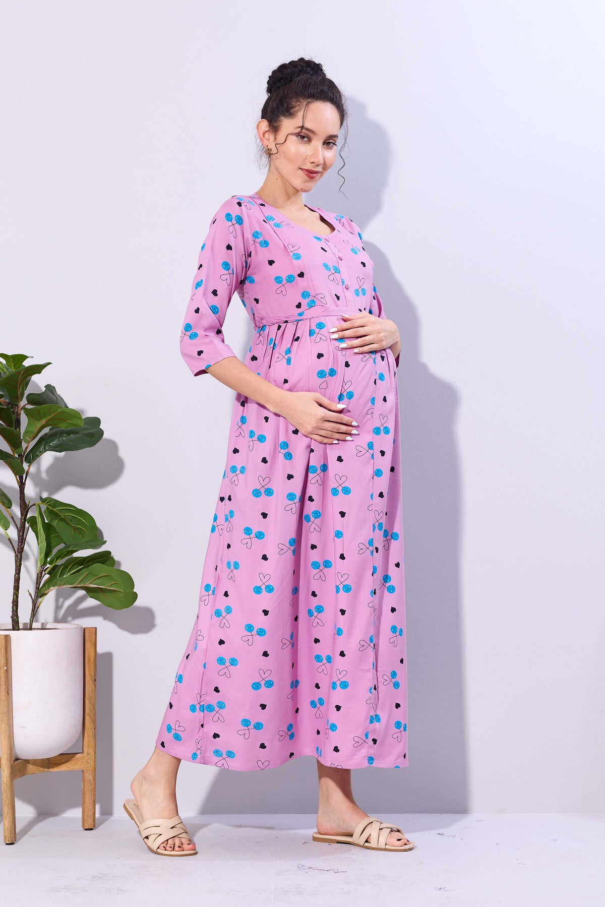 Soft Rayon4-IN-ONE Mom's Feeding & Casual Wear| Pre & Post Maternity Wear | Fancy Long Frock | Best Choice for Pregnancy Women (FIO-F)