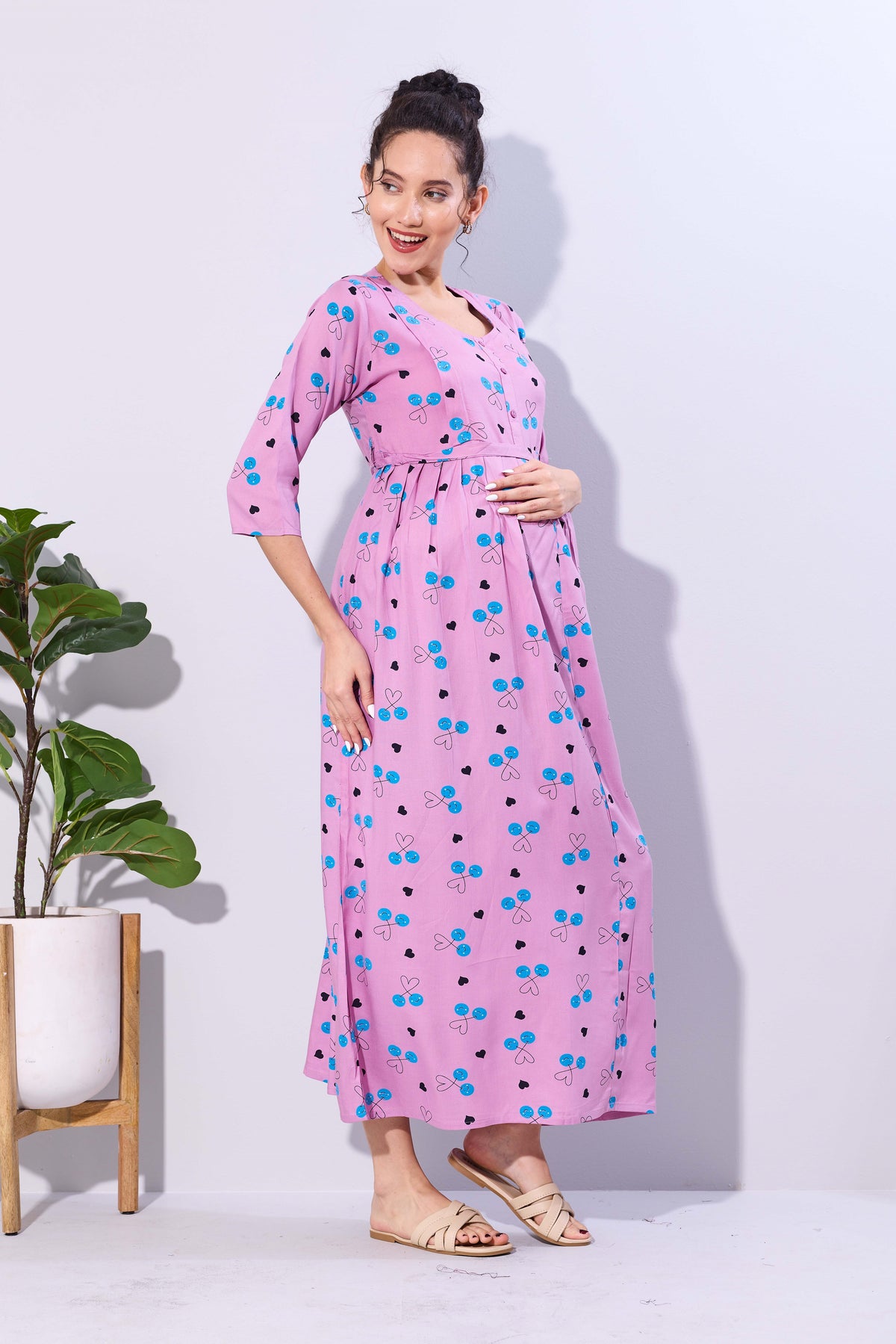 Soft Rayon4-IN-ONE Mom's Feeding & Casual Wear| Pre & Post Maternity Wear | Fancy Long Frock | Best Choice for Pregnancy Women (FIO-F)