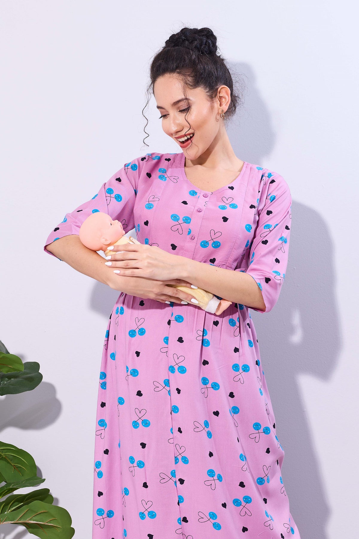 Soft Rayon4-IN-ONE Mom's Feeding & Casual Wear| Pre & Post Maternity Wear | Fancy Long Frock | Best Choice for Pregnancy Women (FIO-F)