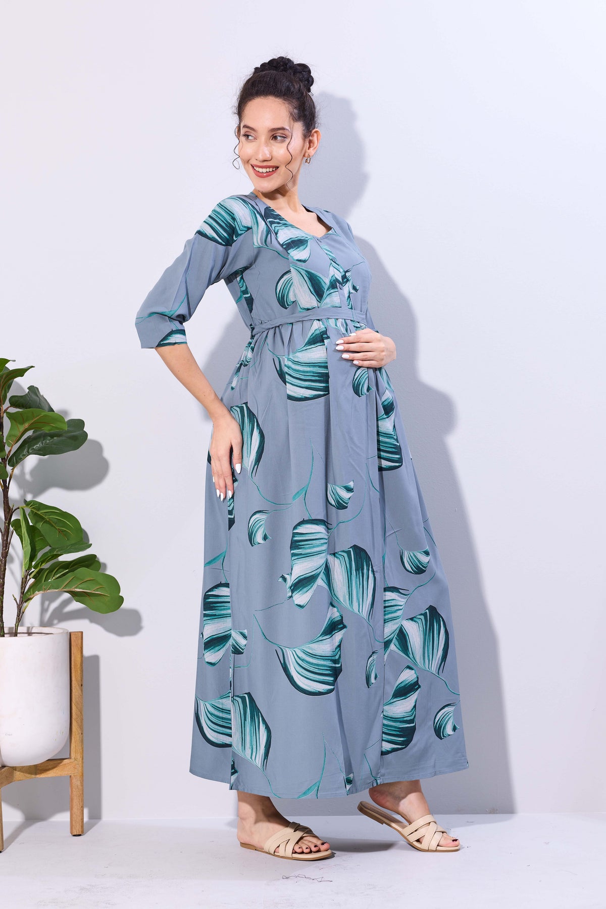 Soft Rayon4-IN-ONE Mom's Feeding & Casual Wear| Pre & Post Maternity Wear | Fancy Long Frock | Best Choice for Pregnancy Women (FIO-F)
