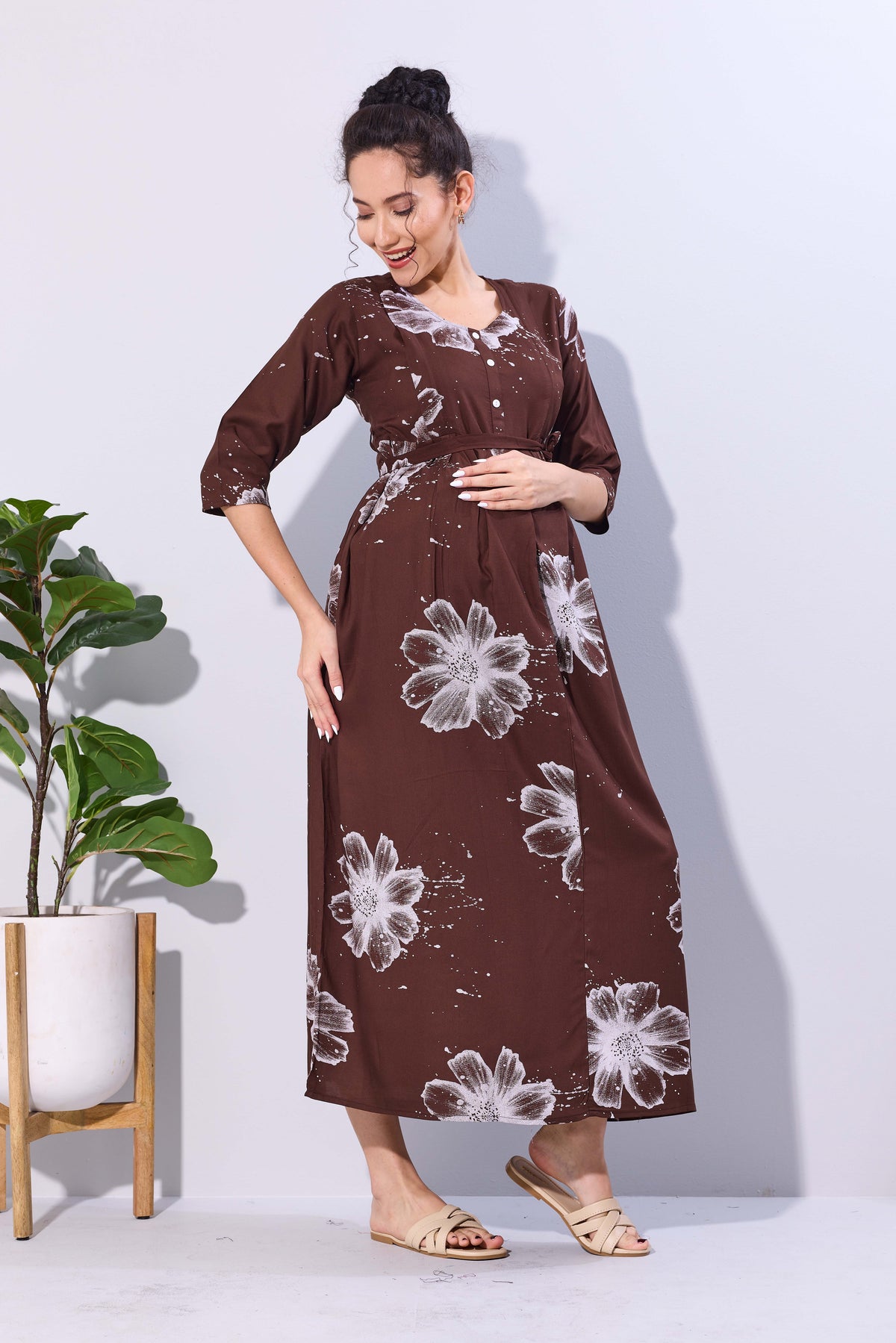 Soft Rayon4-IN-ONE Mom's Feeding & Casual Wear| Pre & Post Maternity Wear | Fancy Long Frock | Best Choice for Pregnancy Women (FIO-F)