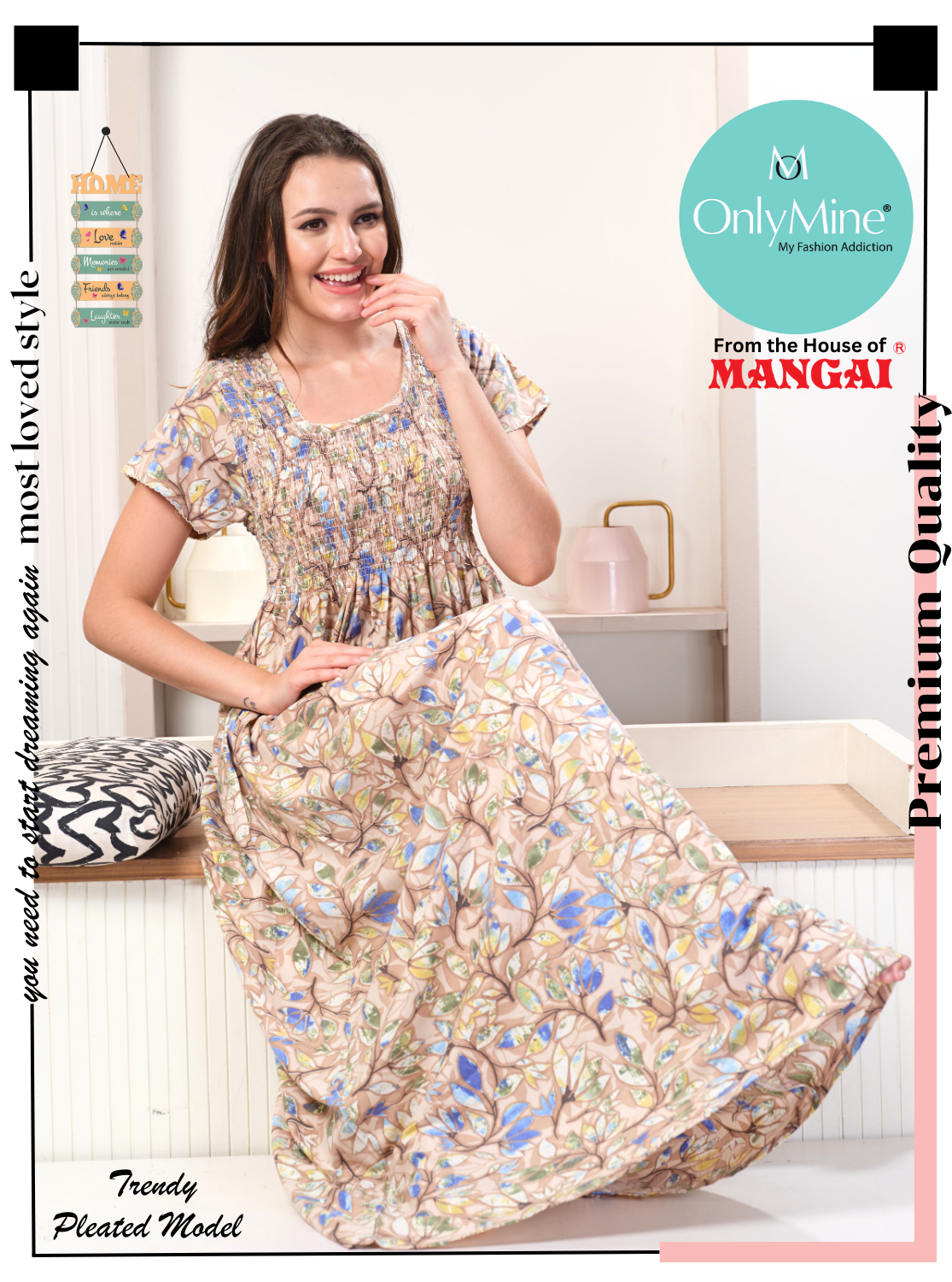 ONLY MINE Premium Smokey Nighty | Stretchable Elastic Type | Beautiful Pleated Model | Side Pocket | Stylish Nighty for Stylish Women's (OM-RAH)