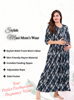 Soft Rayon4-IN-ONE Mom's Feeding & Casual Wear| Pre & Post Maternity Wear | Fancy Long Frock | Best Choice for Pregnancy Women (FIO-F)