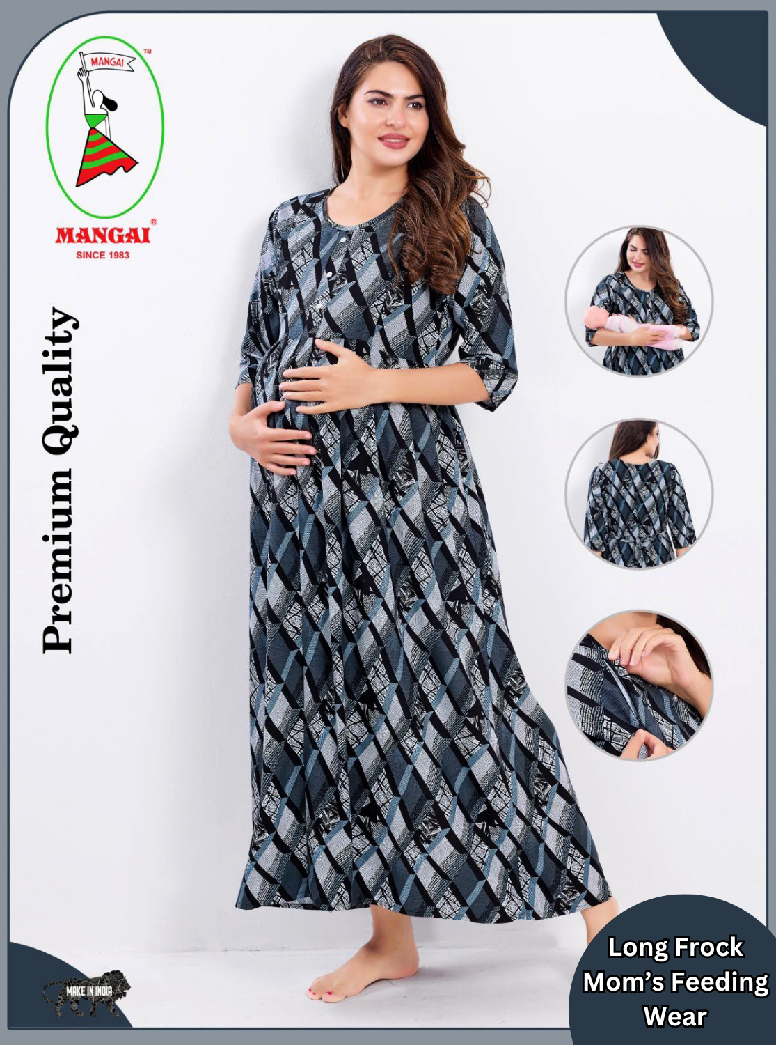 Soft Rayon4-IN-ONE Mom's Feeding & Casual Wear| Pre & Post Maternity Wear | Fancy Long Frock | Best Choice for Pregnancy Women (FIO-F)