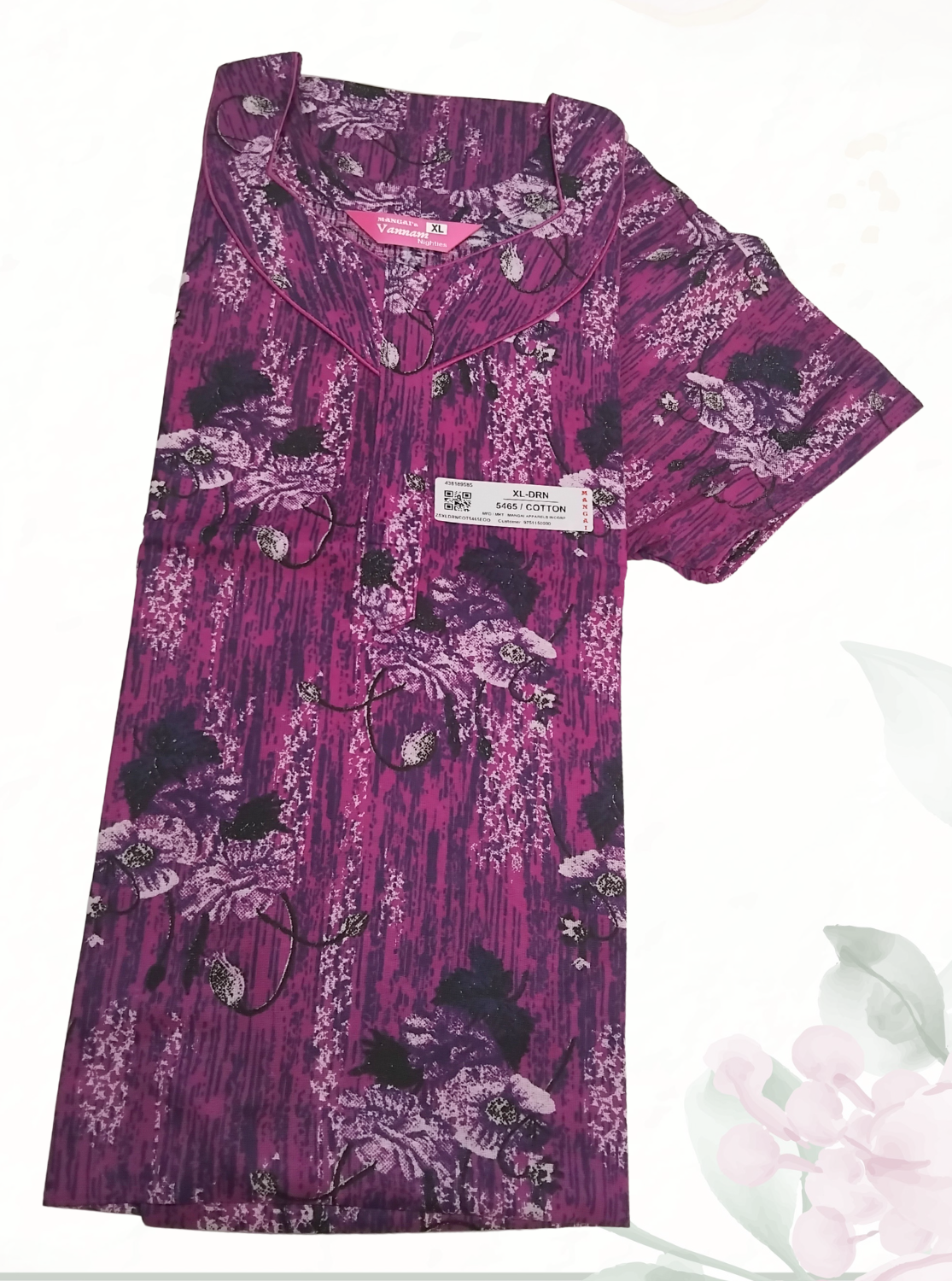 MANGAI Daily Wear Casual Comfort Fit Cotton Printed Nighties | Front Open Zipper Model | Fancy Round Neck with Side Pocket Cotton Nighties (DRN)