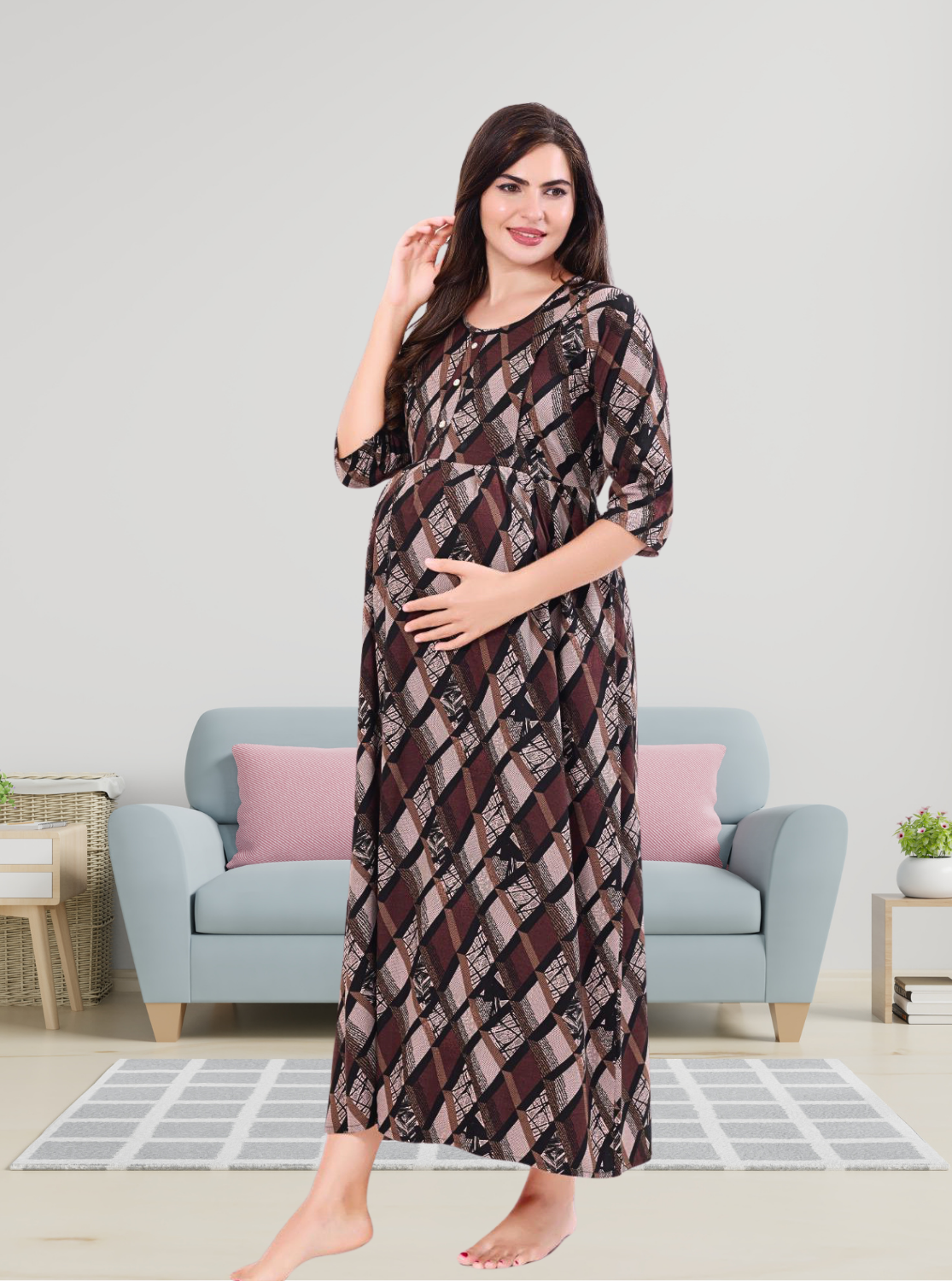 Soft Rayon4-IN-ONE Mom's Feeding & Casual Wear| Pre & Post Maternity Wear | Fancy Long Frock | Best Choice for Pregnancy Women (FIO-F)