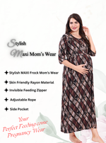 Soft Rayon4-IN-ONE Mom's Feeding & Casual Wear| Pre & Post Maternity Wear | Fancy Long Frock | Best Choice for Pregnancy Women (FIO-F)
