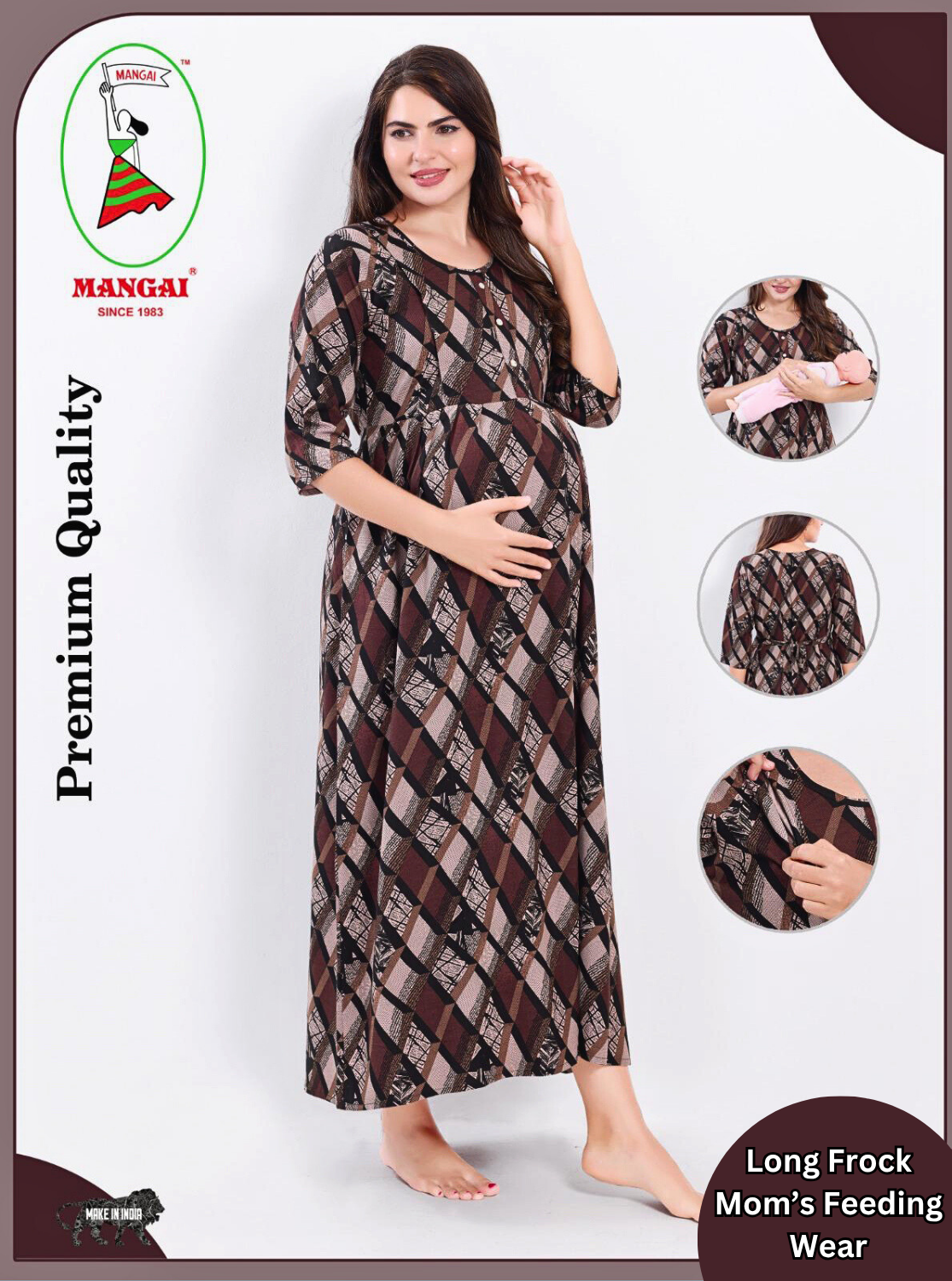 Soft Rayon4-IN-ONE Mom's Feeding & Casual Wear| Pre & Post Maternity Wear | Fancy Long Frock | Best Choice for Pregnancy Women (FIO-F)