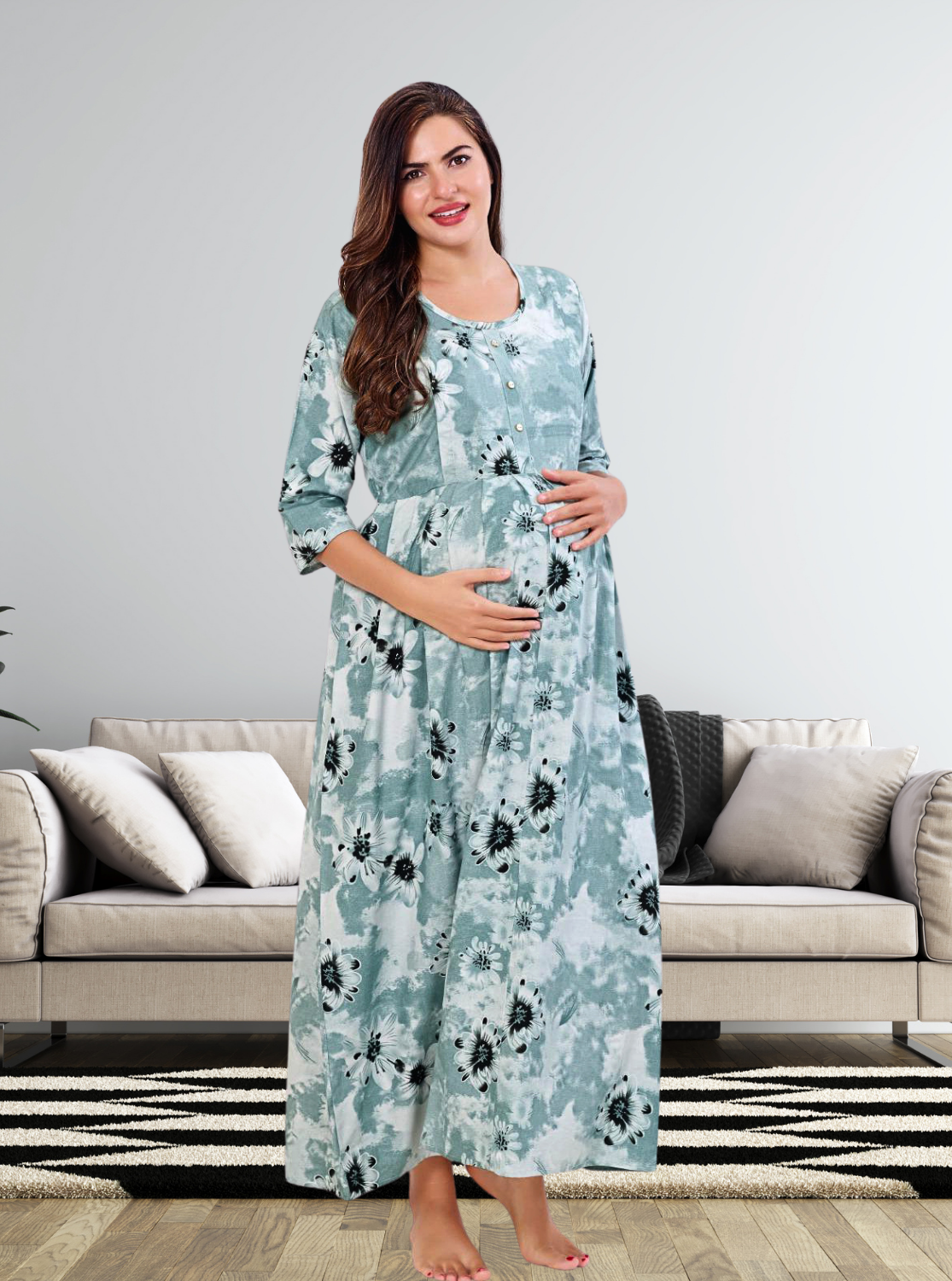 Soft Rayon4-IN-ONE Mom's Feeding & Casual Wear| Pre & Post Maternity Wear | Fancy Long Frock | Best Choice for Pregnancy Women (FIO-F)