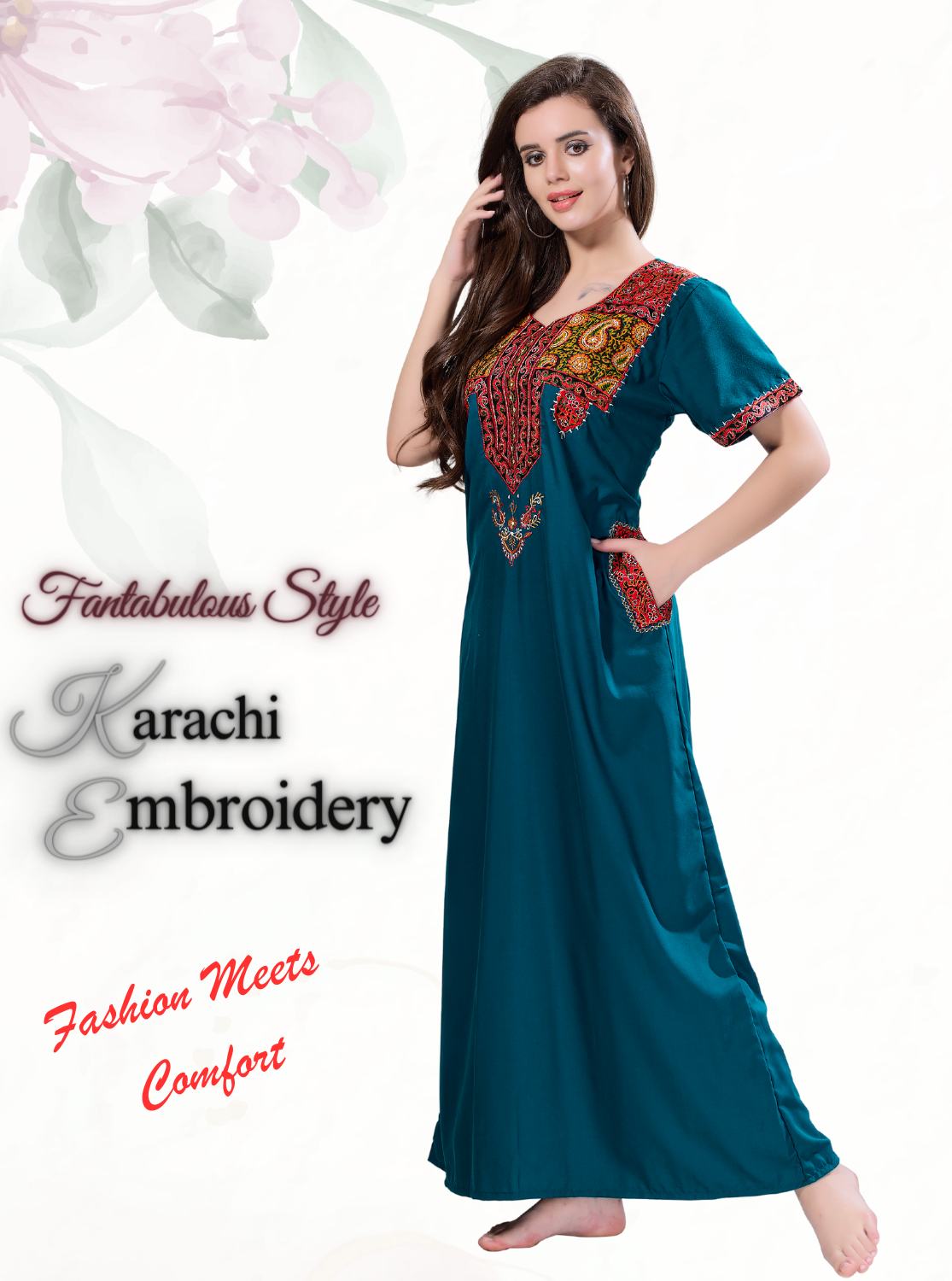 MANGAI Premium KARACHI Embroidery Nighties | Beautiful Embroidery Design's | Branded Quality | Half Sleeve | Regular Model | Stylish Nightdress for Women