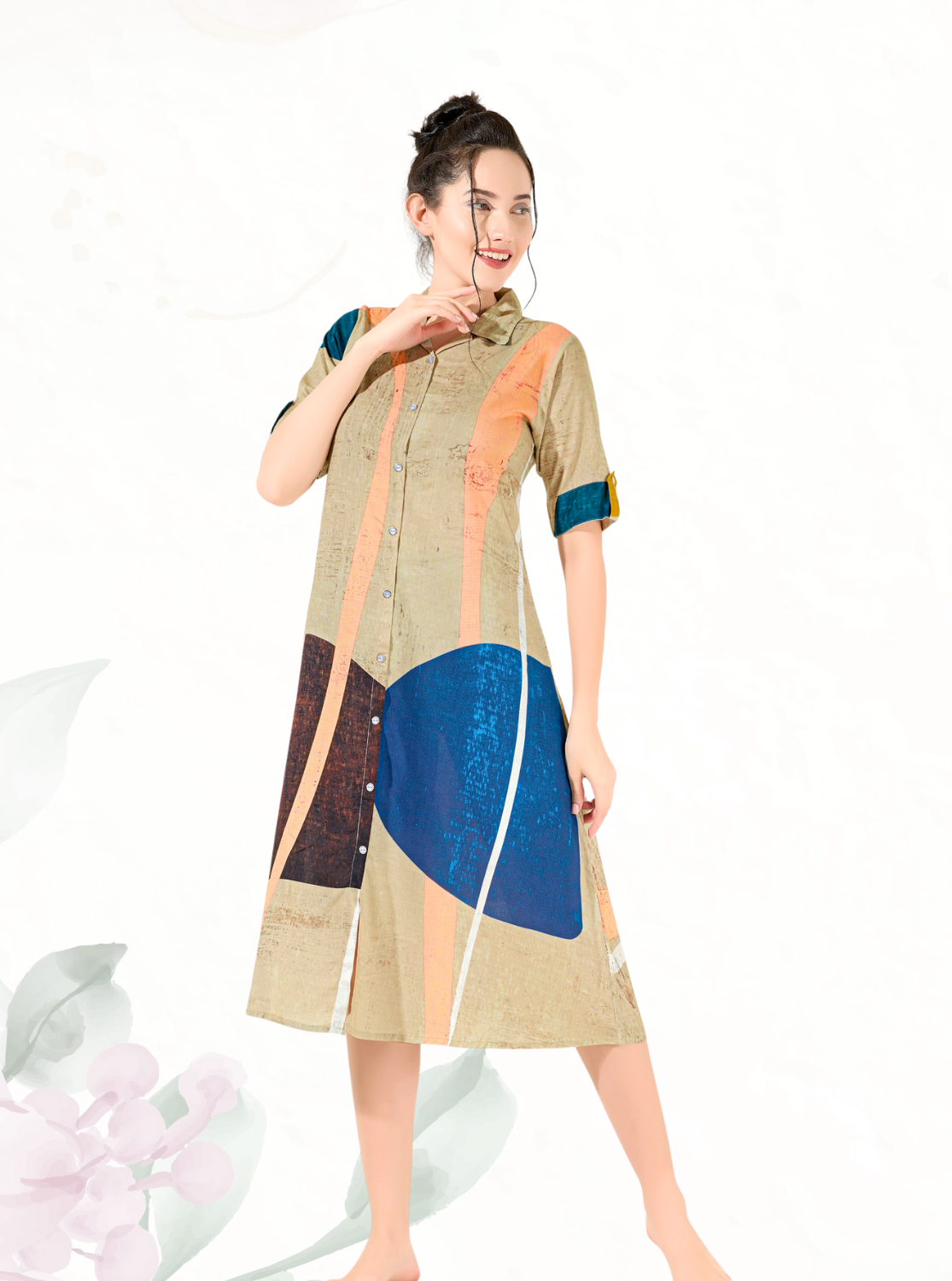 MANGAI Premium Rayon Collar MAXI Nighty for Women | Long Sleeve Stylish Nightwear for Women and Teenager | Perfect Stylish Nightwear (CM)