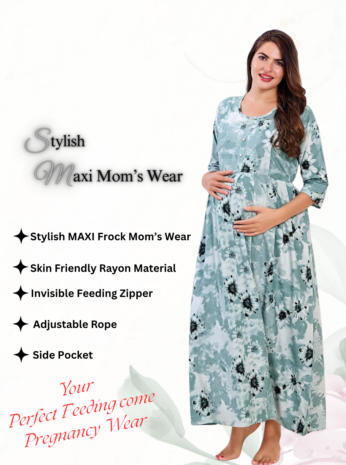Soft Rayon4-IN-ONE Mom's Feeding & Casual Wear| Pre & Post Maternity Wear | Fancy Long Frock | Best Choice for Pregnancy Women (FIO-F)