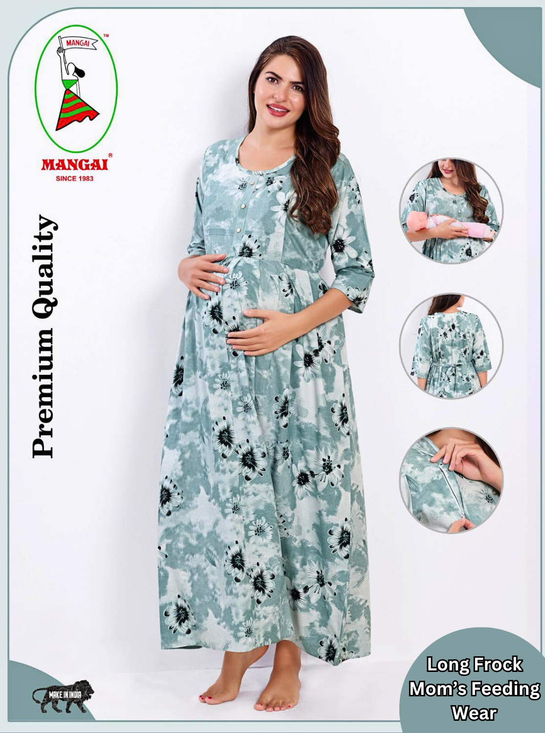 Soft Rayon4-IN-ONE Mom's Feeding & Casual Wear| Pre & Post Maternity Wear | Fancy Long Frock | Best Choice for Pregnancy Women (FIO-F)