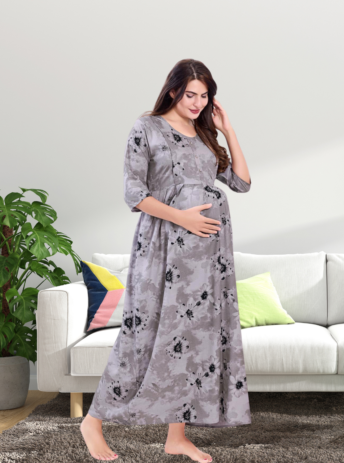 Soft Rayon4-IN-ONE Mom's Feeding & Casual Wear| Pre & Post Maternity Wear | Fancy Long Frock | Best Choice for Pregnancy Women (FIO-F)