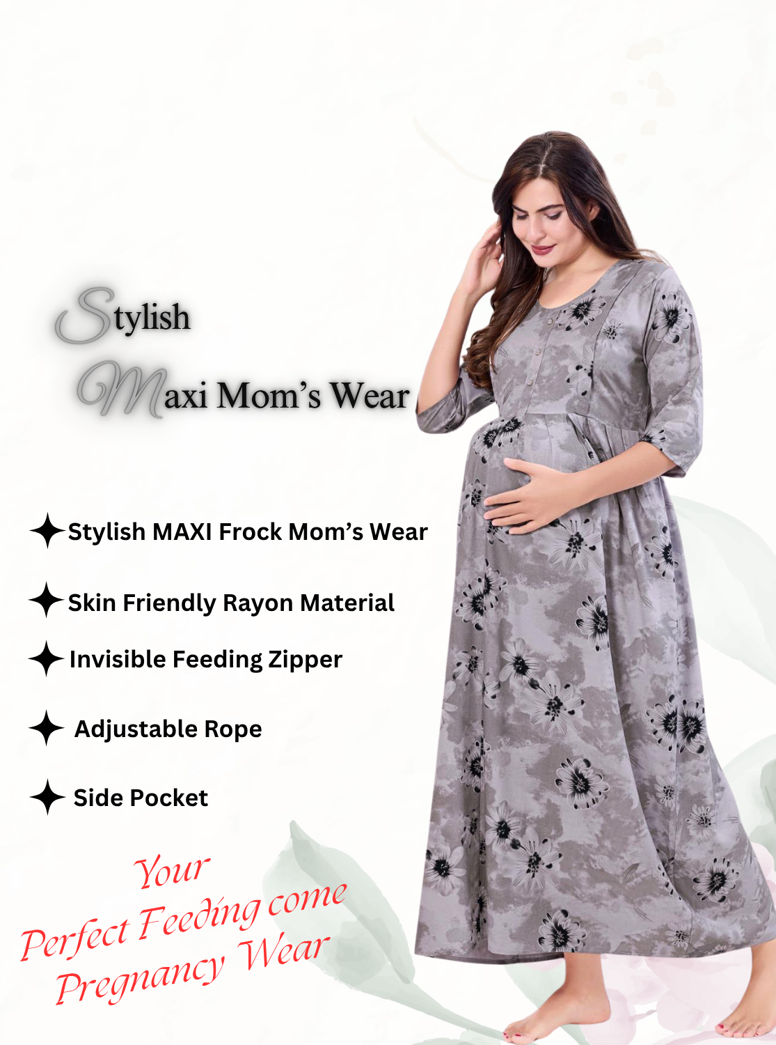 Soft Rayon4-IN-ONE Mom's Feeding & Casual Wear| Pre & Post Maternity Wear | Fancy Long Frock | Best Choice for Pregnancy Women (FIO-F)