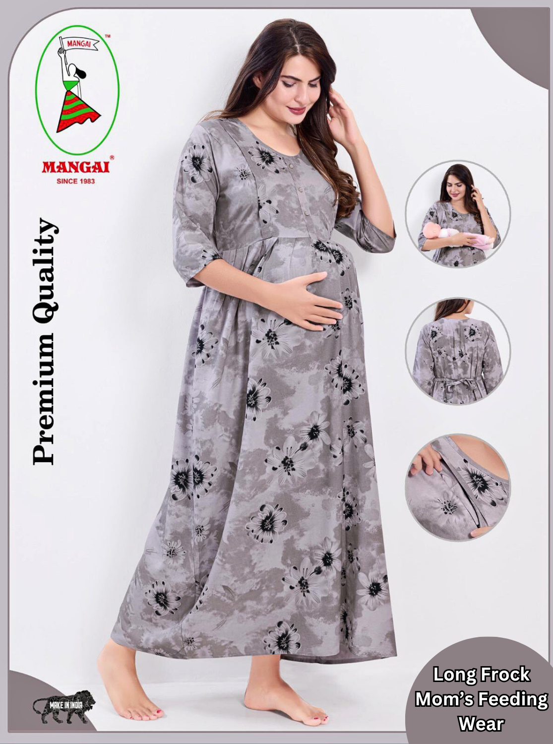 Soft Rayon4-IN-ONE Mom's Feeding & Casual Wear| Pre & Post Maternity Wear | Fancy Long Frock | Best Choice for Pregnancy Women (FIO-F)