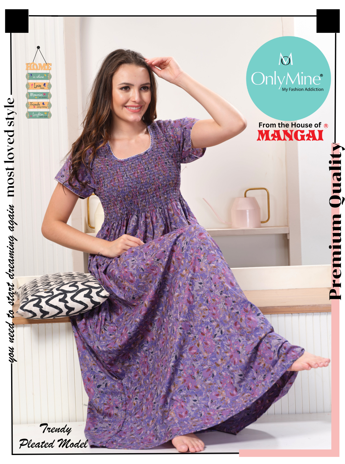 ONLY MINE Premium Smokey Nighty | Stretchable Elastic Type | Beautiful Pleated Model | Side Pocket | Stylish Nighty for Stylish Women's (OM-RAH)