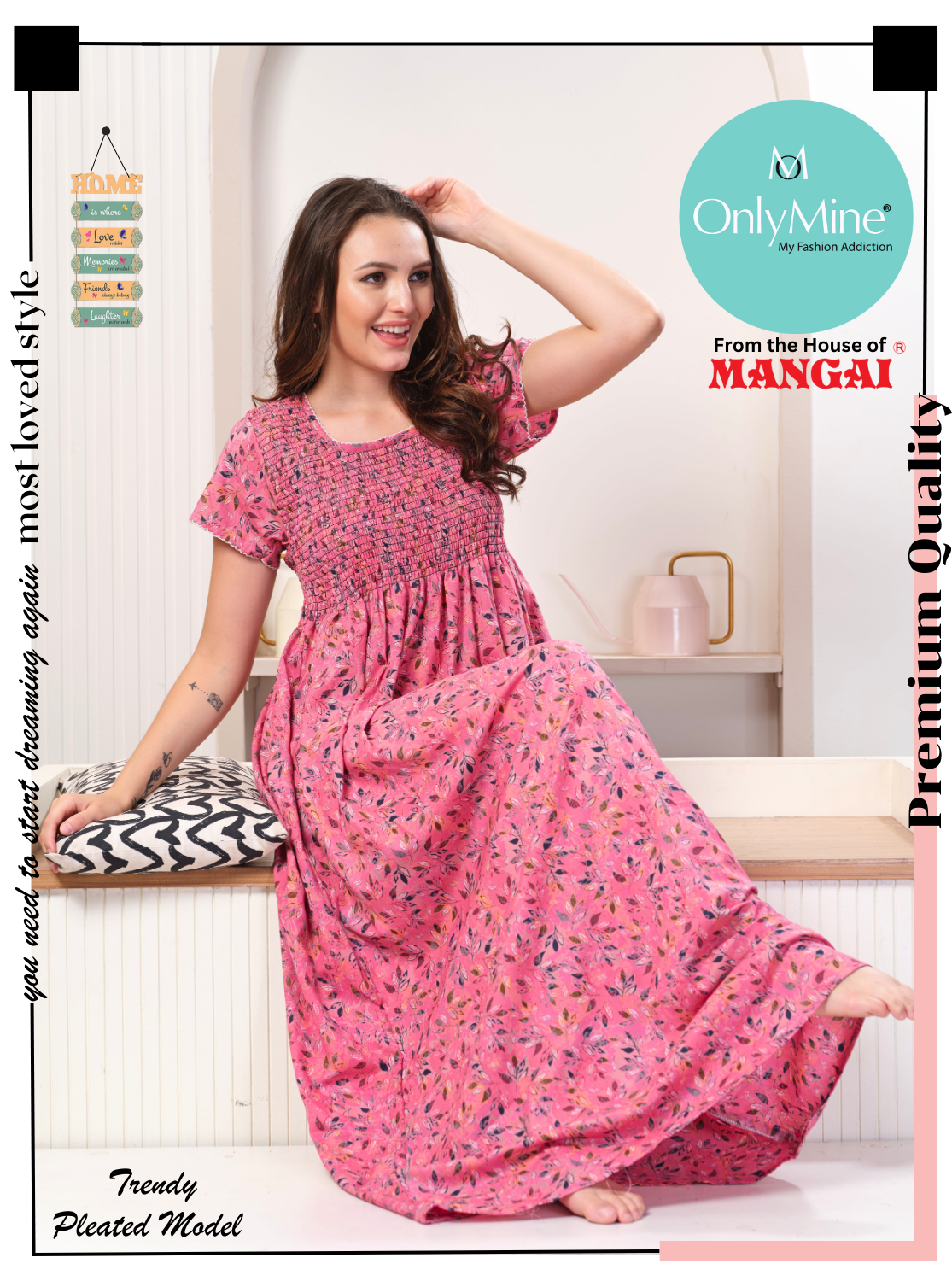 ONLY MINE Premium Smokey Nighty | Stretchable Elastic Type | Beautiful Pleated Model | Side Pocket | Stylish Nighty for Stylish Women's (OM-RAH)