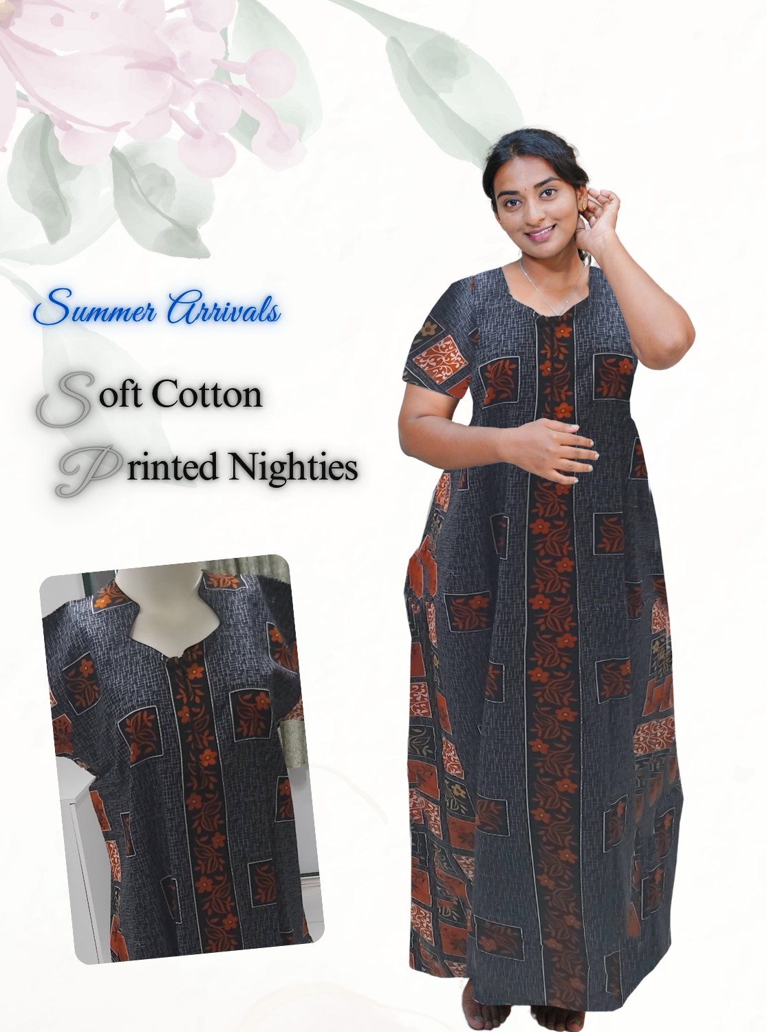 MANGAI Daily Wear Casual Comfort Fit Cotton Printed Nighties | Zipless Closed Model |Summer Arrival's for Trendy Women's (VNM)