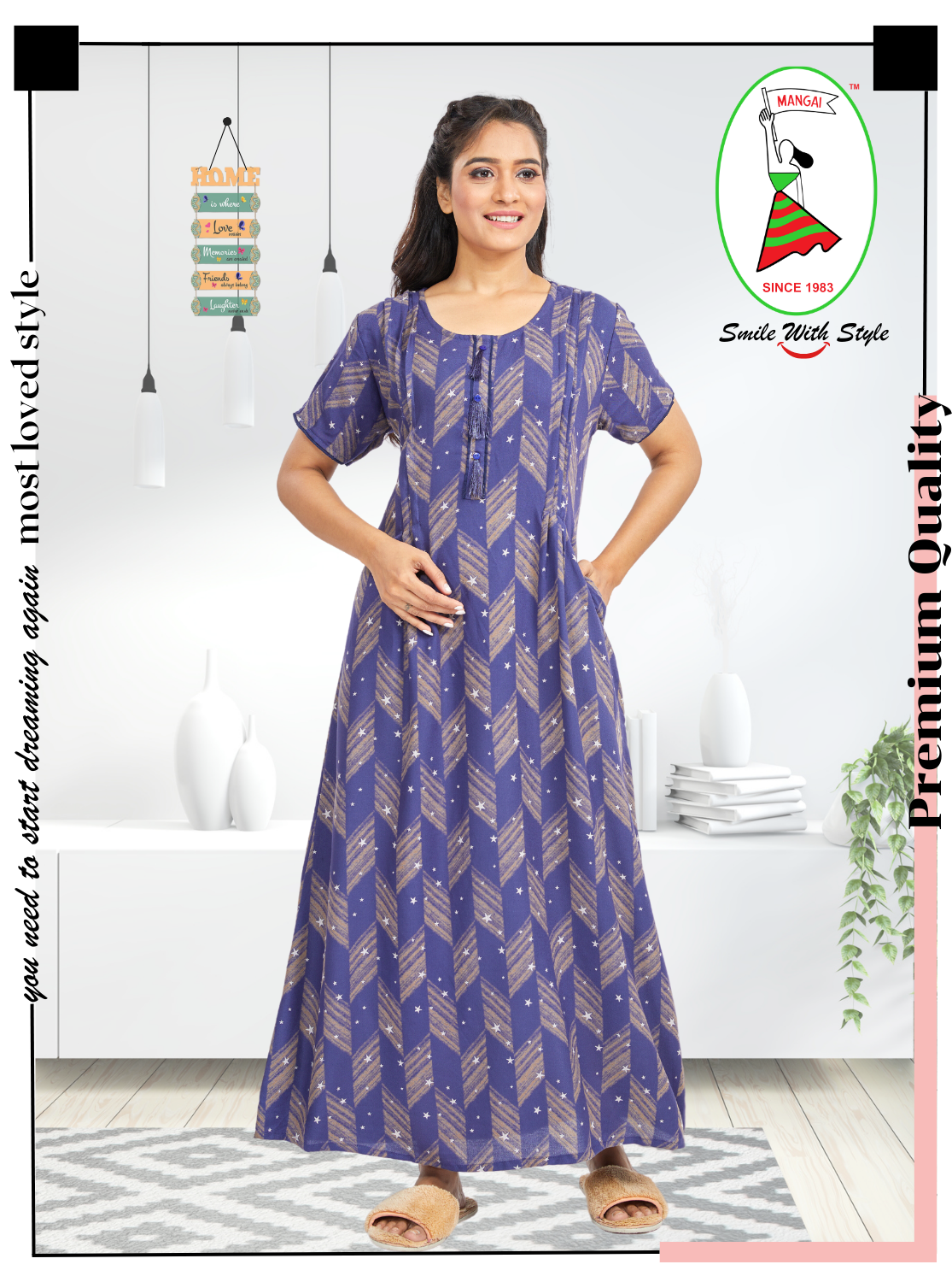 New Arrivals MANGAI Premium Alpine KURTI Style | Full Length Stylish KURTI Model Nighties | Side Pocket | Half Sleeve | Perfect Nightwear Collection's for Trendy Women's