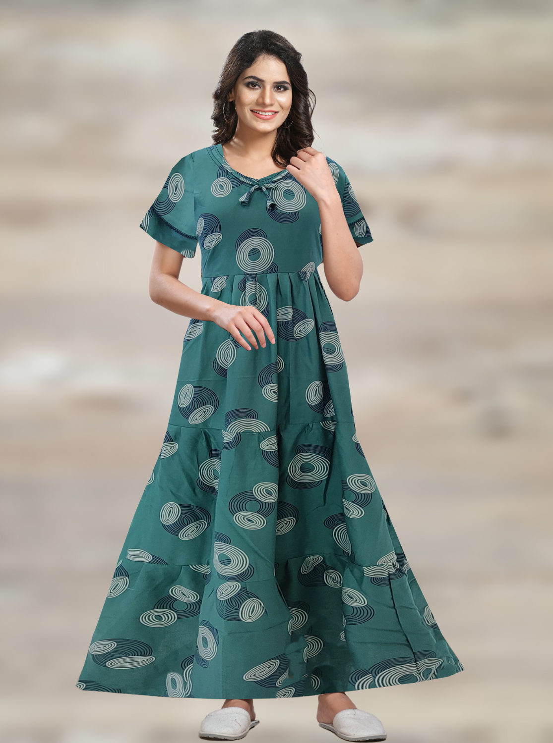 Fresh Arrivals MANGAI Alpine FULL FROCK Model Nighties | Beautiful Stylish Frock Style | Stylish Fancy Sleeves | Side Pocket | Perfect Nightwear Trendy Women's (FRK)