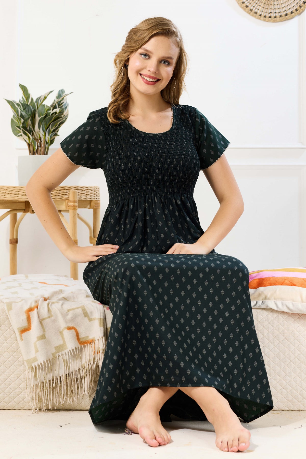 New Smocking Nighty | Stretchable Elastic Type | Beautiful Pleated Model | Side Pocket | Stylish Nighty for Stylish Women's (SYS)