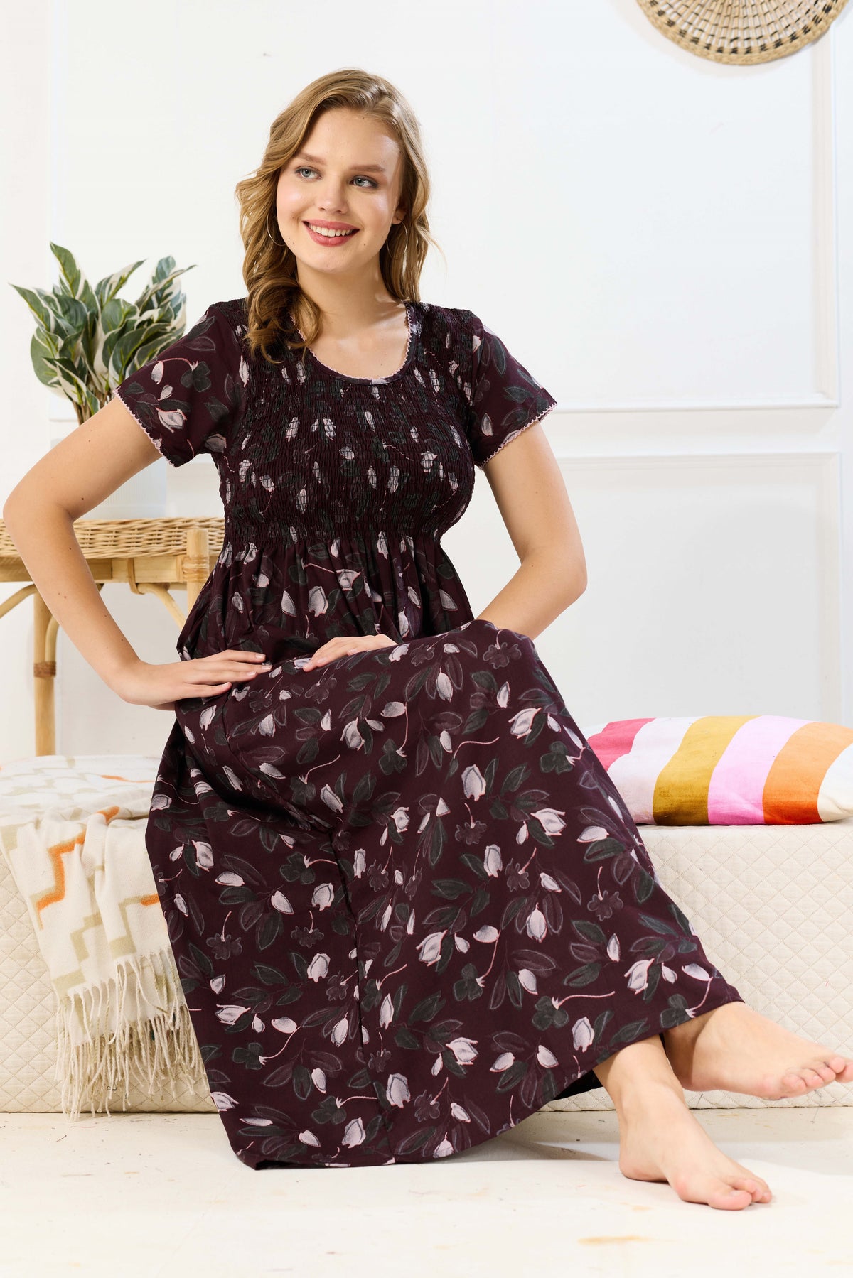 New Smocking Nighty | Stretchable Elastic Type | Beautiful Pleated Model | Side Pocket | Stylish Nighty for Stylish Women's (SYS)
