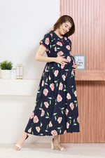 ✨ MANGAI Premium Rayon Maternity Frock for Pregnancy Women ✨ Invisible Feeding Zipper | Stylish Fancy Neck | Side Pocket | Comfortable Pregnancy & Casual Wear (RMF)