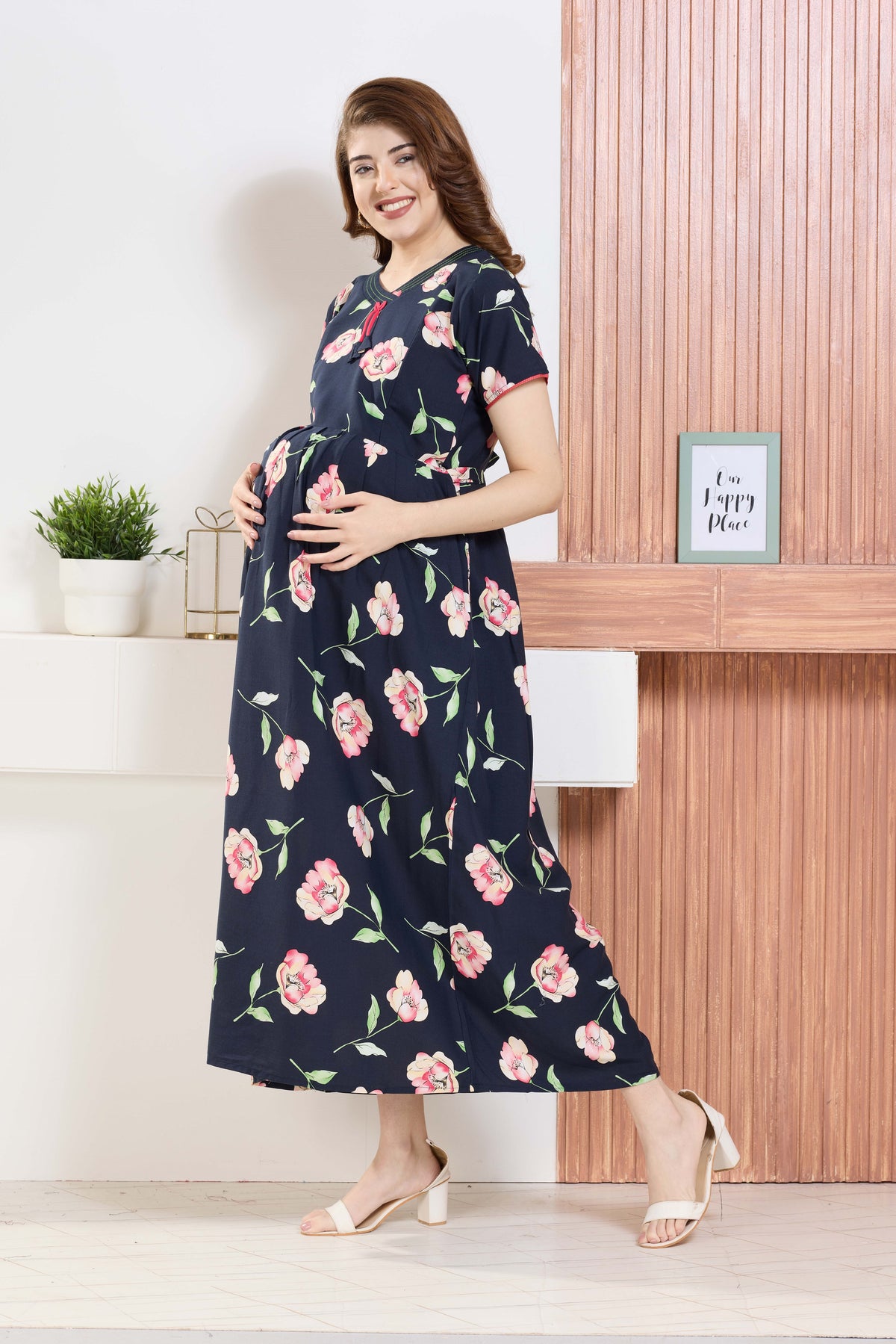 ✨ MANGAI Premium Rayon Maternity Frock for Pregnancy Women ✨ Invisible Feeding Zipper | Stylish Fancy Neck | Side Pocket | Comfortable Pregnancy & Casual Wear (RMF)