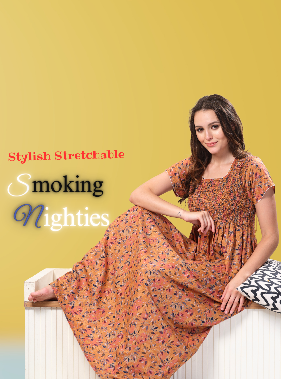 ONLY MINE Premium Smokey Nighty | Stretchable Elastic Type | Beautiful Pleated Model | Side Pocket | Stylish Nighty for Stylish Women's (OM-RAH)