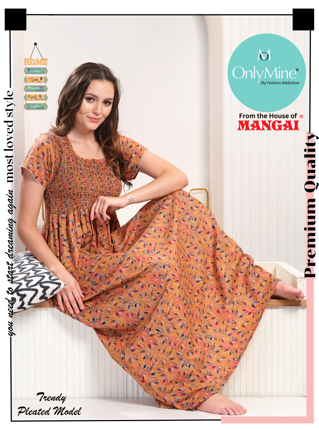 ONLY MINE Premium Smokey Nighty | Stretchable Elastic Type | Beautiful Pleated Model | Side Pocket | Stylish Nighty for Stylish Women's (OM-RAH)