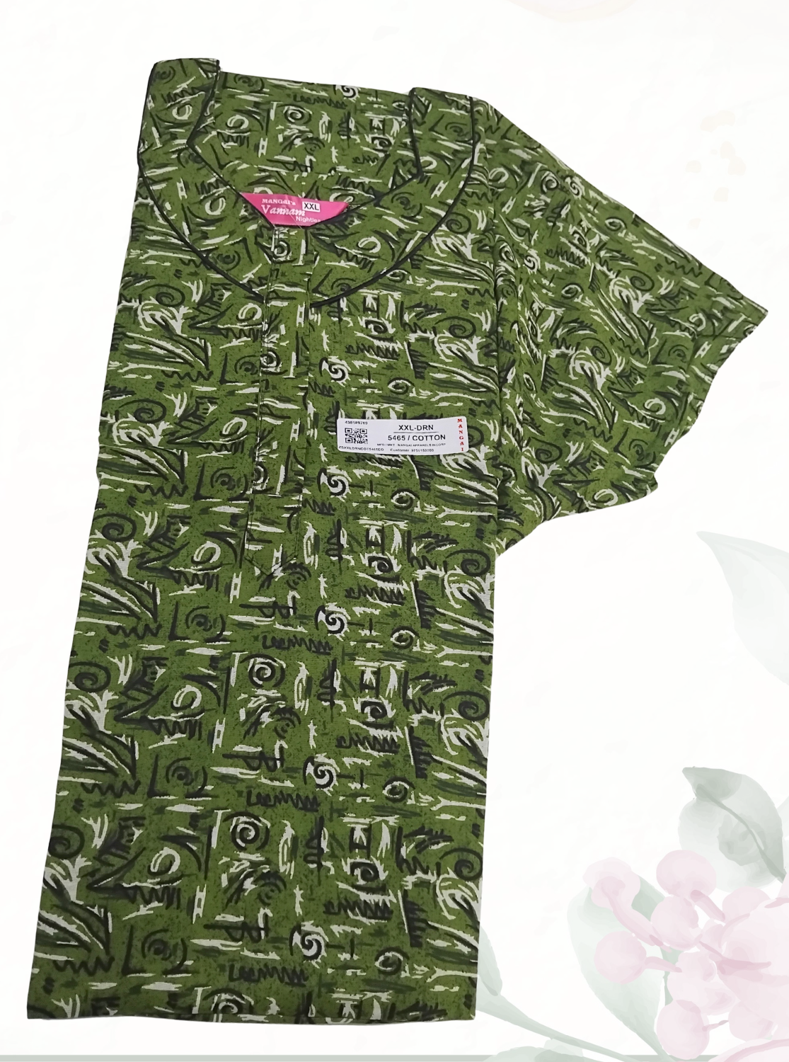 MANGAI Daily Wear Casual Comfort Fit Cotton Printed Nighties | Front Open Zipper Model | Fancy Round Neck with Side Pocket Cotton Nighties (DRN)