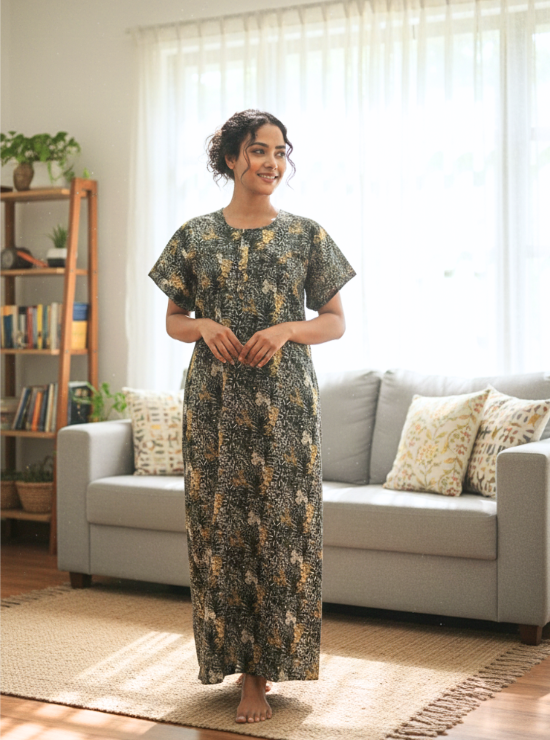 MANGAI Cotton Straight Zip Feeding Nighty |Post Pregnancy | Comfort and Style | Pleated Model | Soft Cotton Feeding Nighties (PSF)