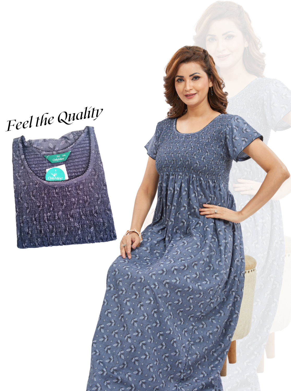 ONLY MINE Premium Synthetic Smokey Nighty | Beautiful Pleated Design | Side Pocket | Stylish Nighty for Stylish Women's