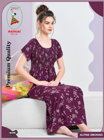 ALPINE Smocking Nighty | Beautiful Pleated Design | Side Pocket | Stylish Nighty for Trendy Women's | Your Perfect Nightwear Collection's (SAP)