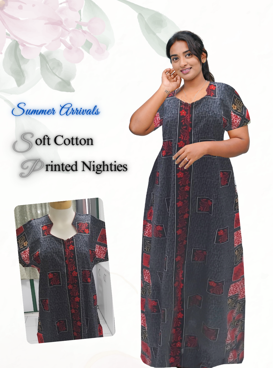 MANGAI Daily Wear Casual Comfort Fit Cotton Printed Nighties | Zipless Closed Model |Summer Arrival's for Trendy Women's (VNM)
