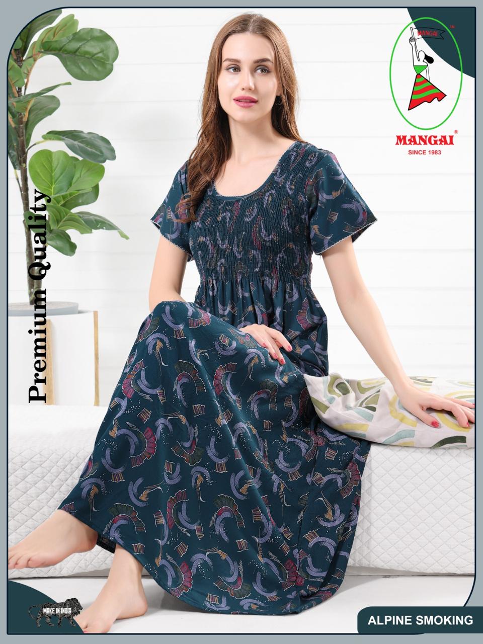 New Arrivals ALPINE Smokey Nighty | Beautiful Pleated Design | Side Pocket | Stylish Nighty for Trendy Women's | Your Perfect Nightwear Collection's (ALS)