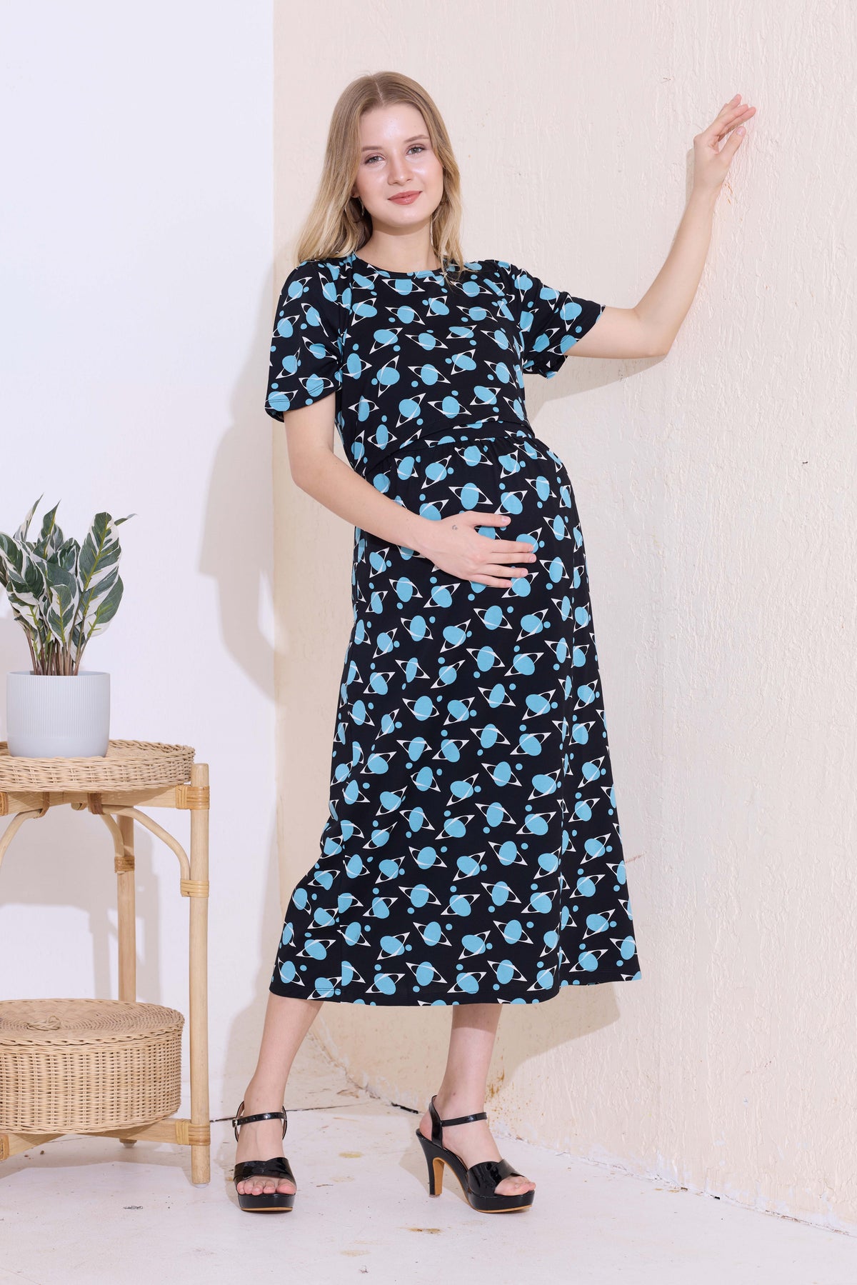 MANGAI HOSIERY Cotton Zipless Feeding Wear | Fancy Sleeve with Round Neck | Flap Open Zipless Feeding wear for Pregnancy Women (MMG)