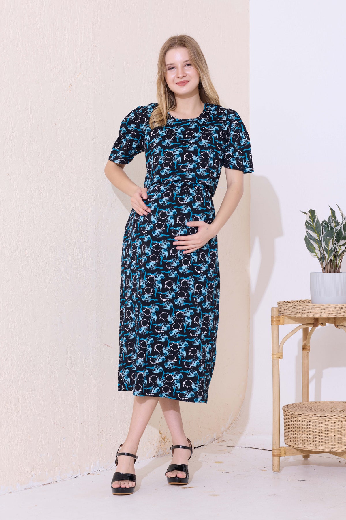 MANGAI HOSIERY Cotton Zipless Feeding Wear | Fancy Sleeve with Round Neck | Flap Open Zipless Feeding wear for Pregnancy Women (MMG)