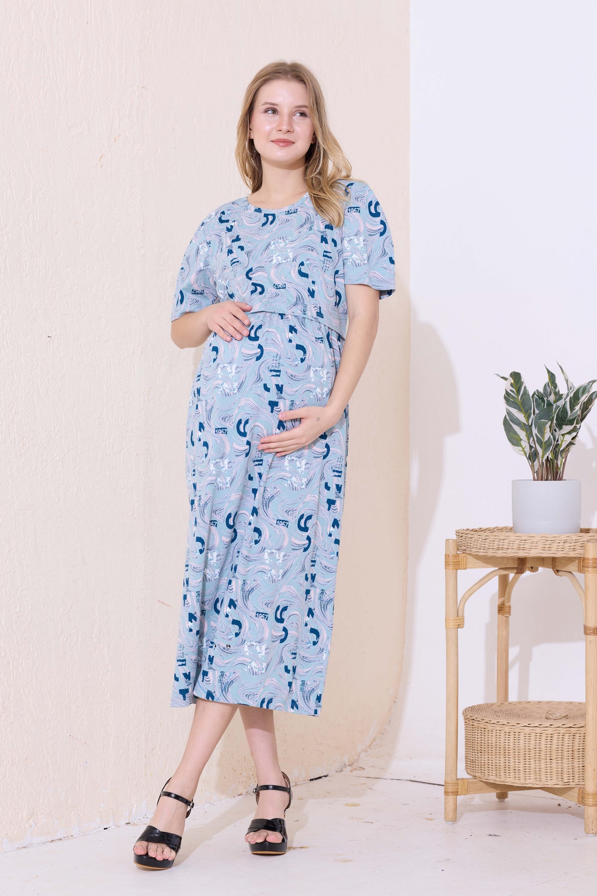 MANGAI HOSIERY Cotton Zipless Feeding Wear | Fancy Sleeve with Round Neck | Flap Open Zipless Feeding wear for Pregnancy Women (MMG)